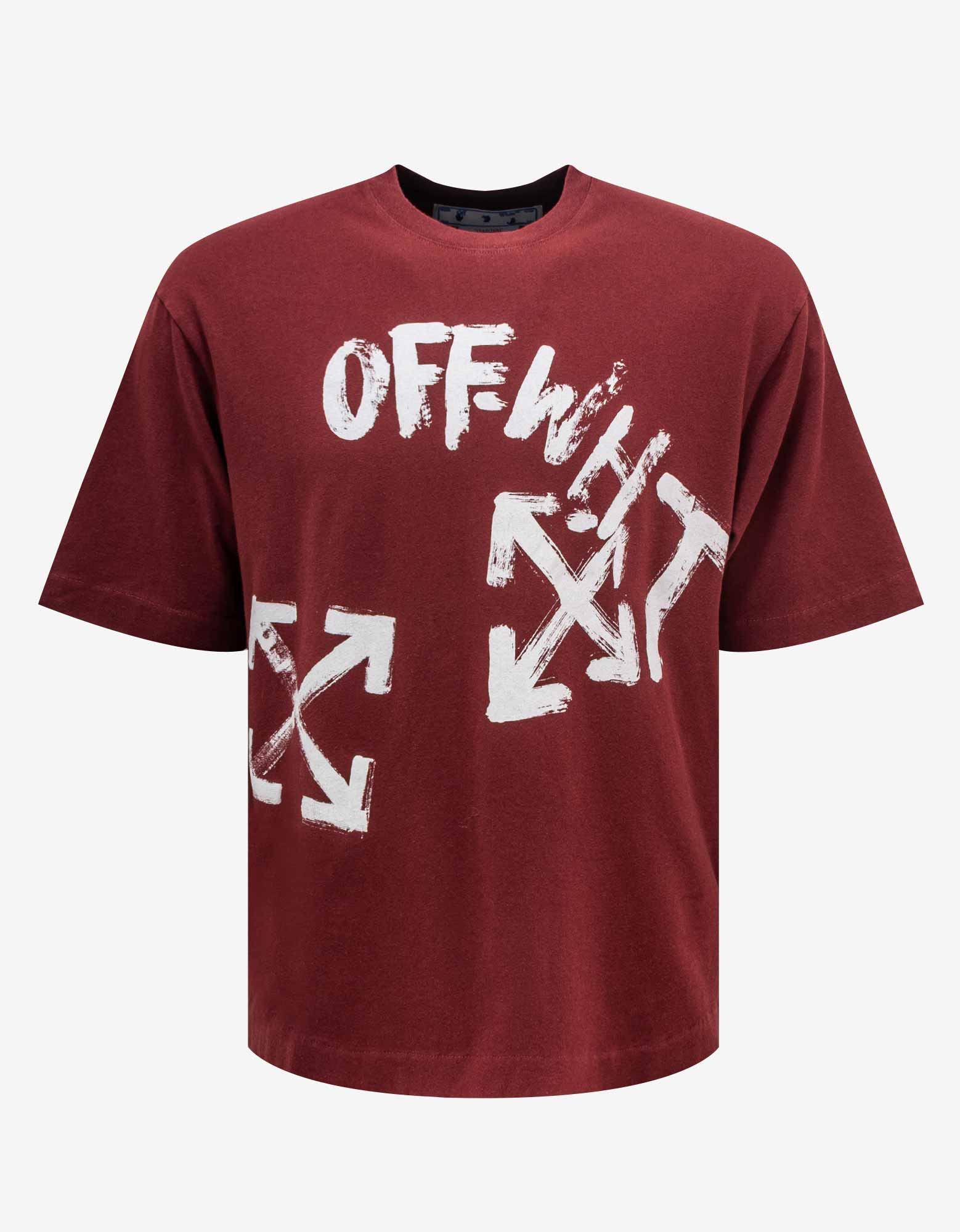 Off-White Burgundy Paint Script Oversized Skate T-Shirt - 1