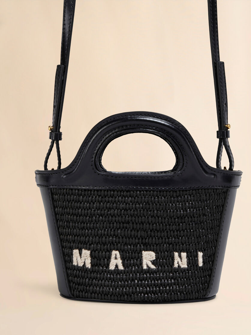 TROPICALIA MICRO BAG IN BLACK LEATHER AND RAFFIA - 5