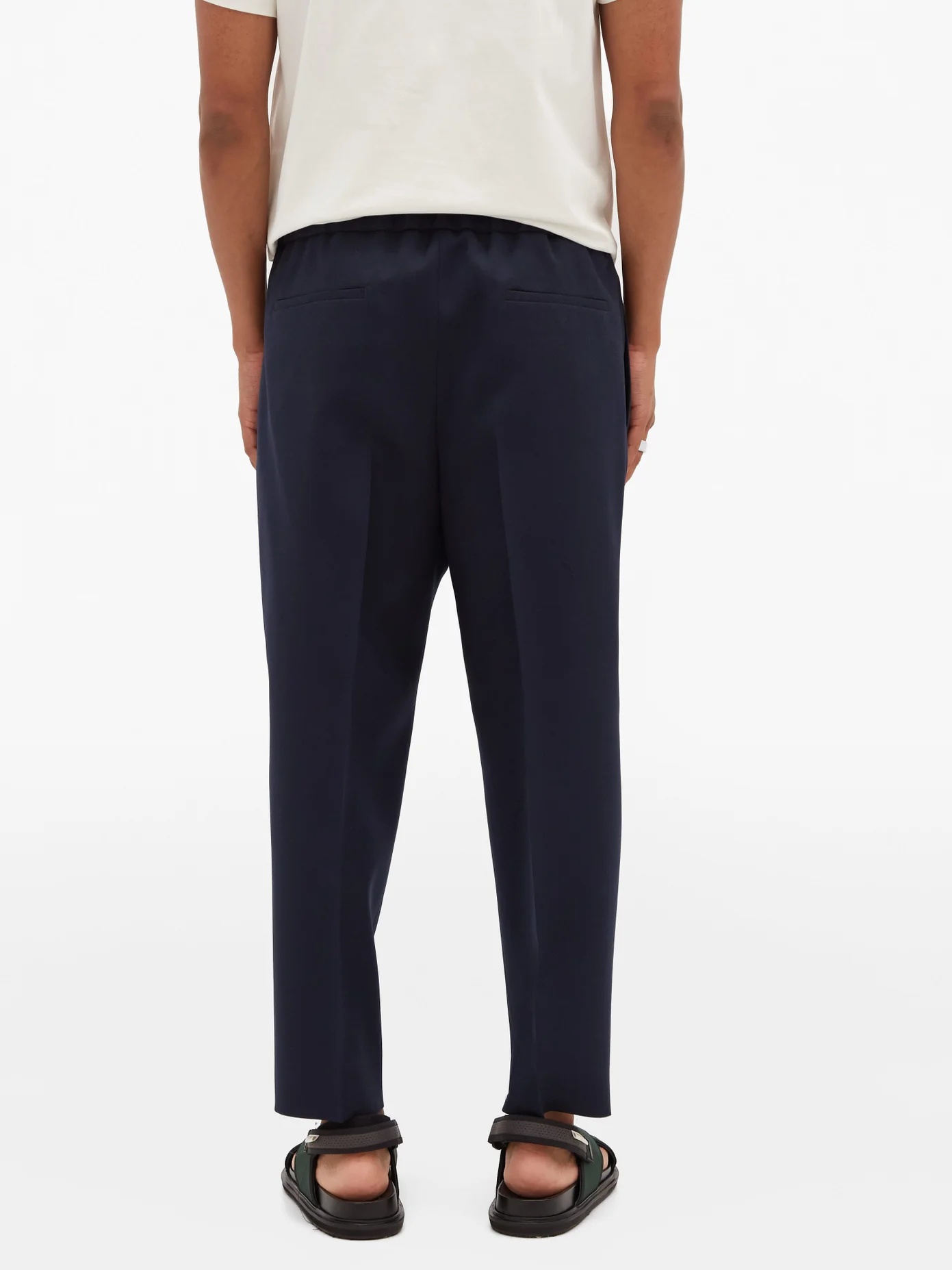 Elasticated-waist wool-twill trousers - 5