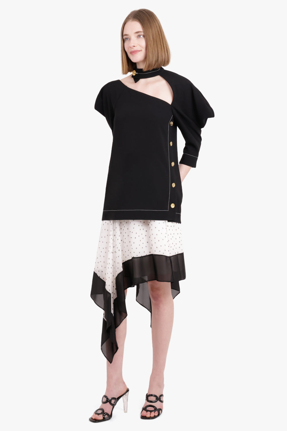 ASYMMETRIC CUTOUT BLOUSE 3/4SL BLACK - 5