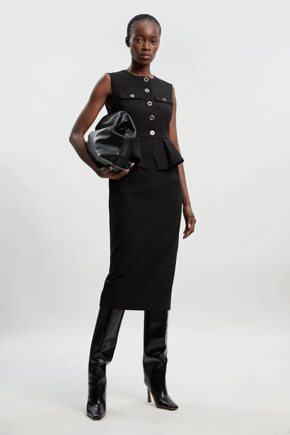 Compact Stretch Peplum Tailored Midi Dress - 1