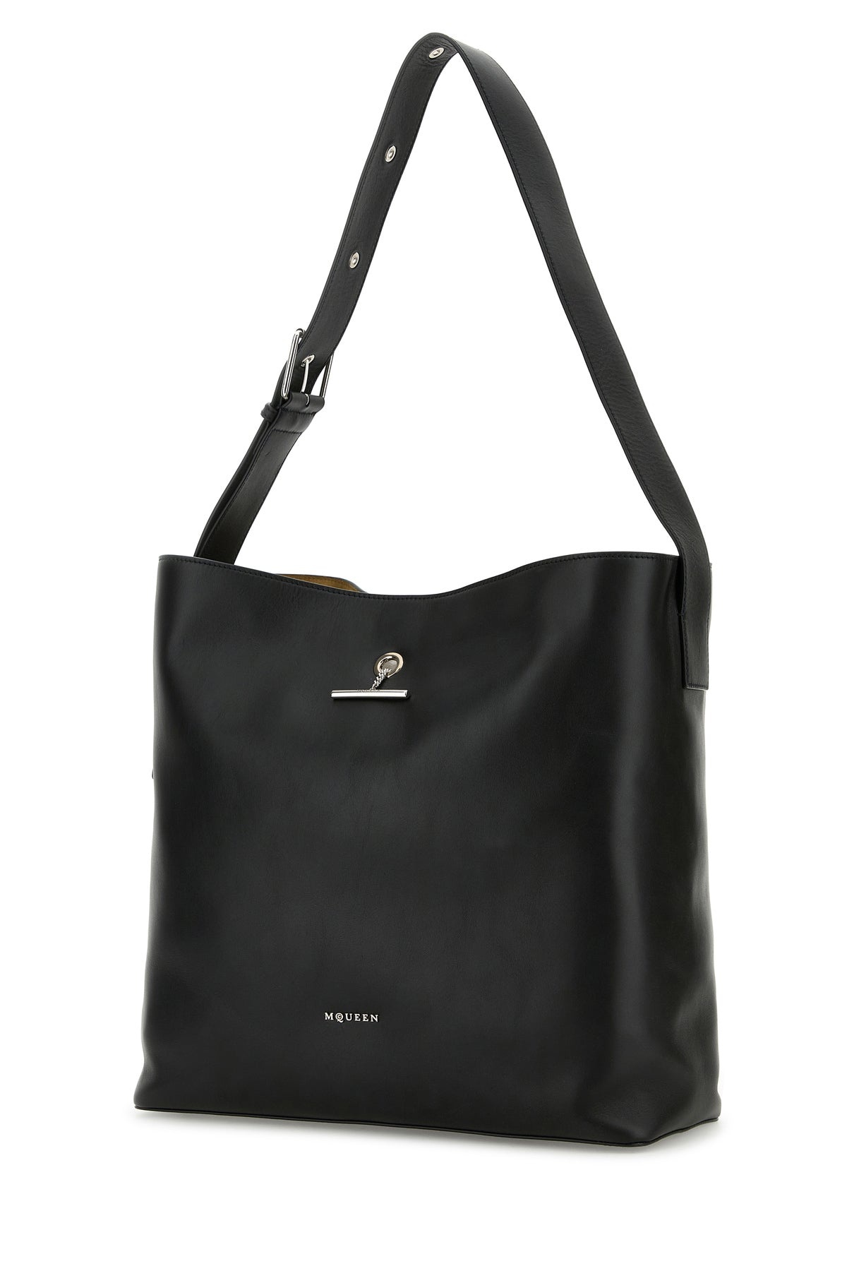 Black leather Pendant shopping bag - 2