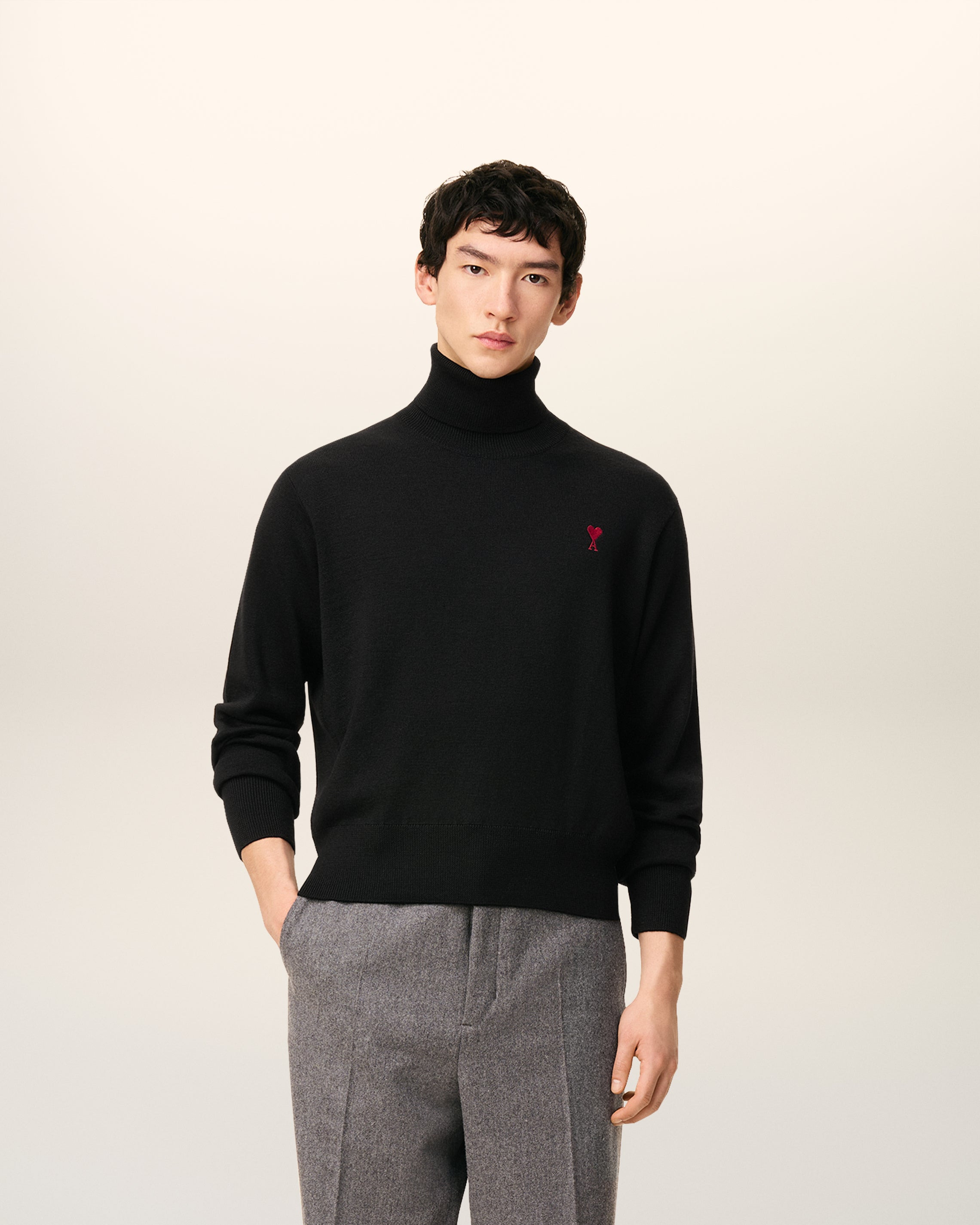 BLACK WOOL AMI DE COEUR TURTLE NECK SWEATER - 2