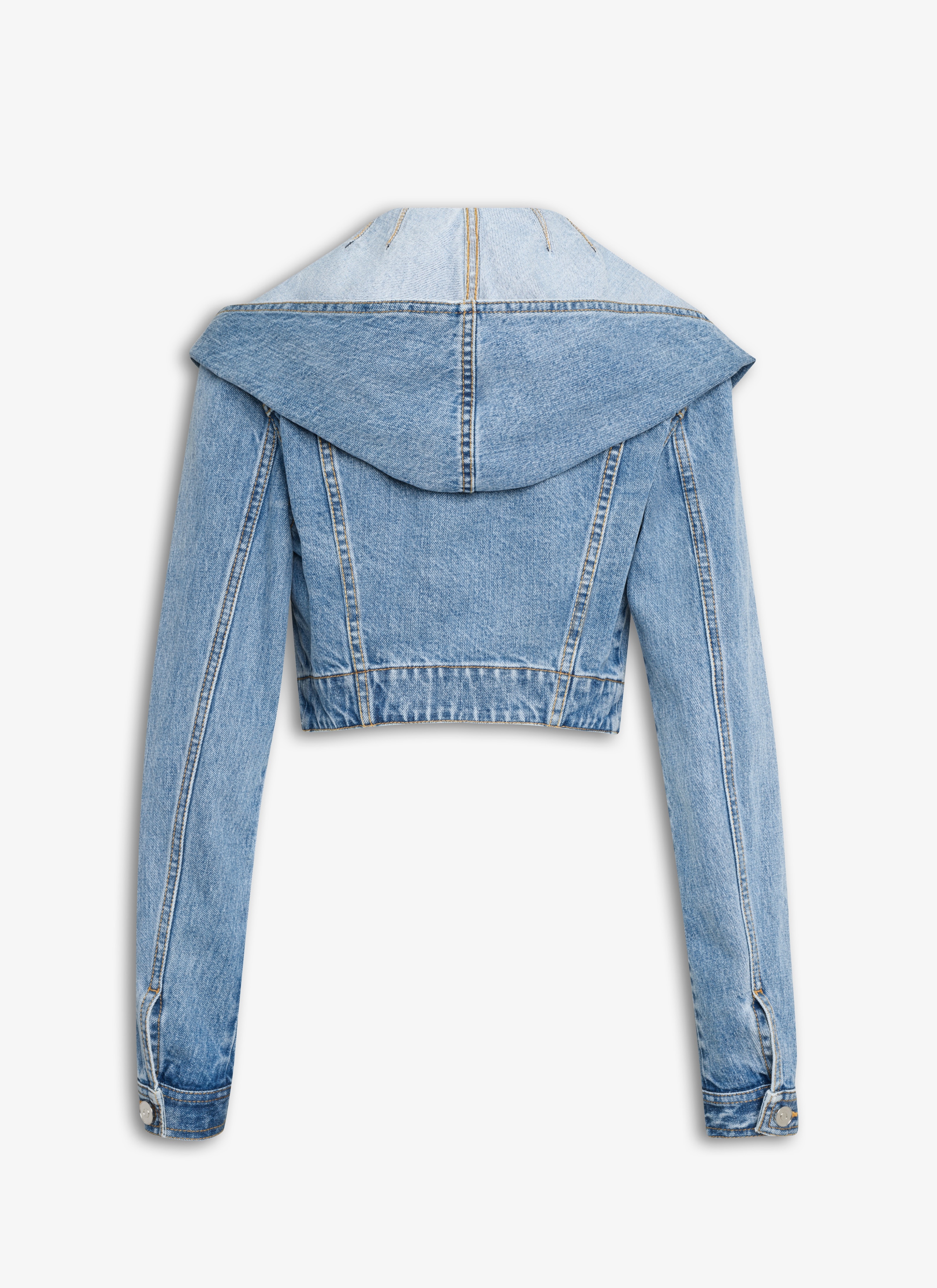HOODED CROPPED JACKET IN SKY DENIM - 2