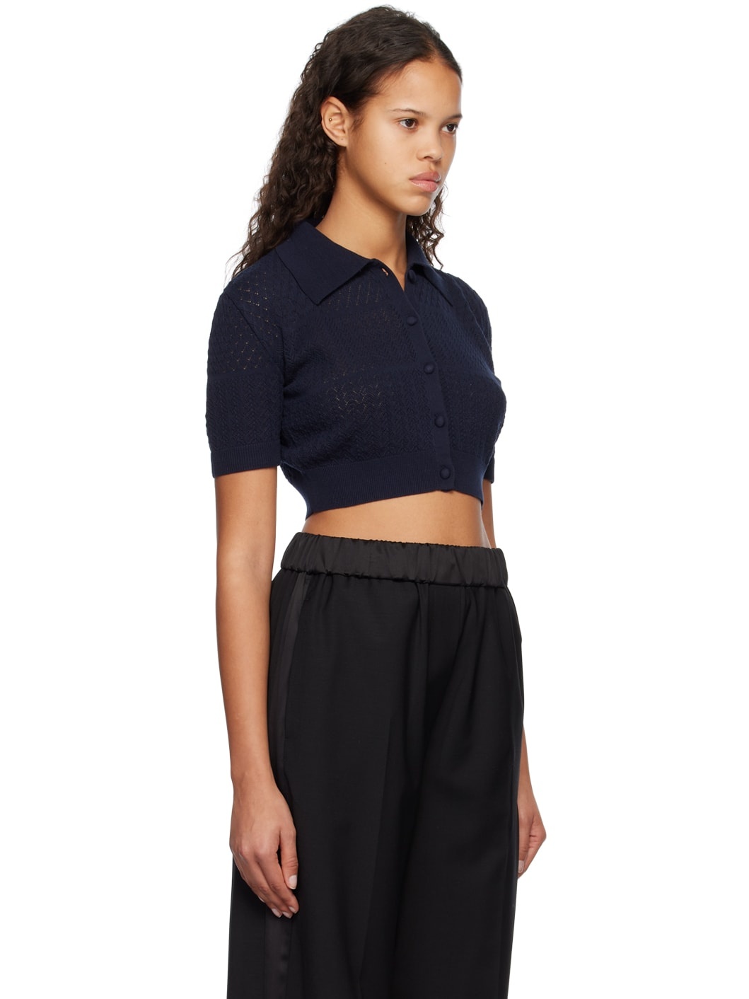 Navy Cropped Cardigan - 2