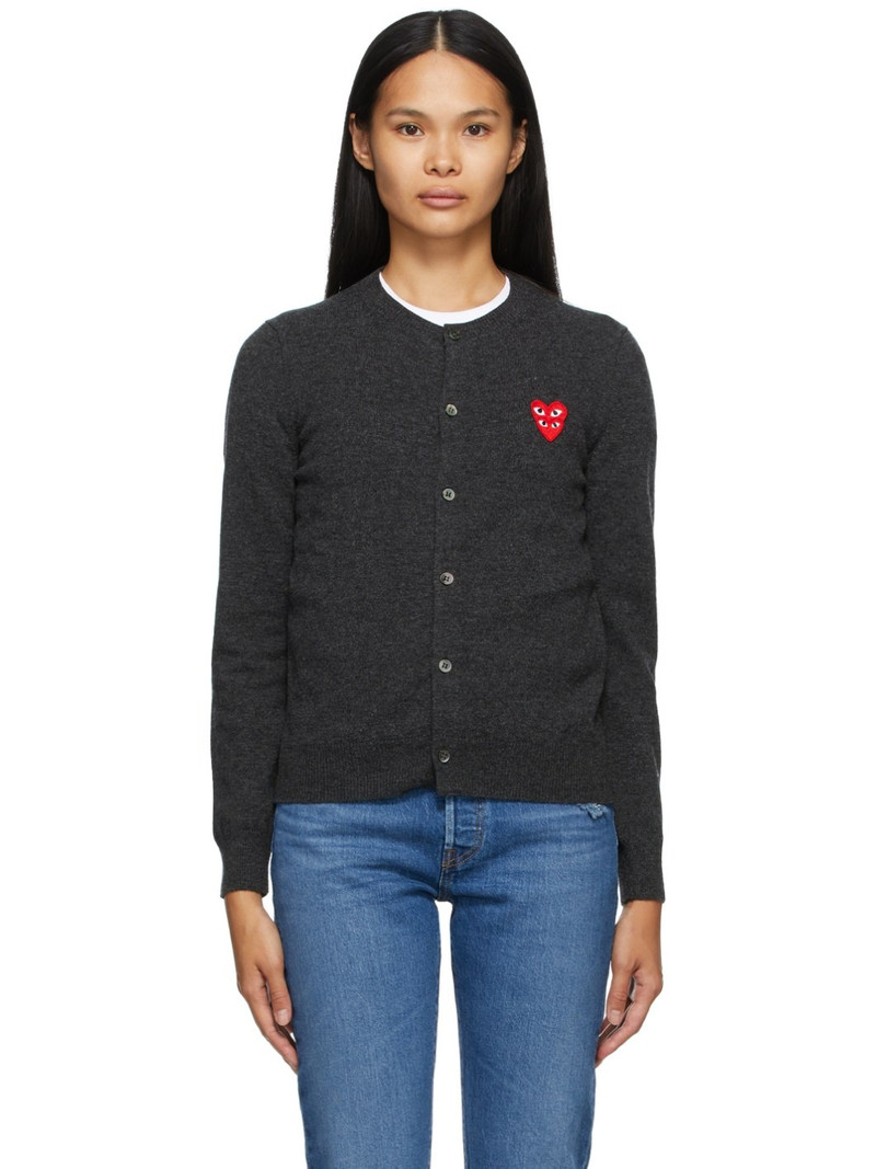 Grey Wool Layered Double Heart Cardigan - 1