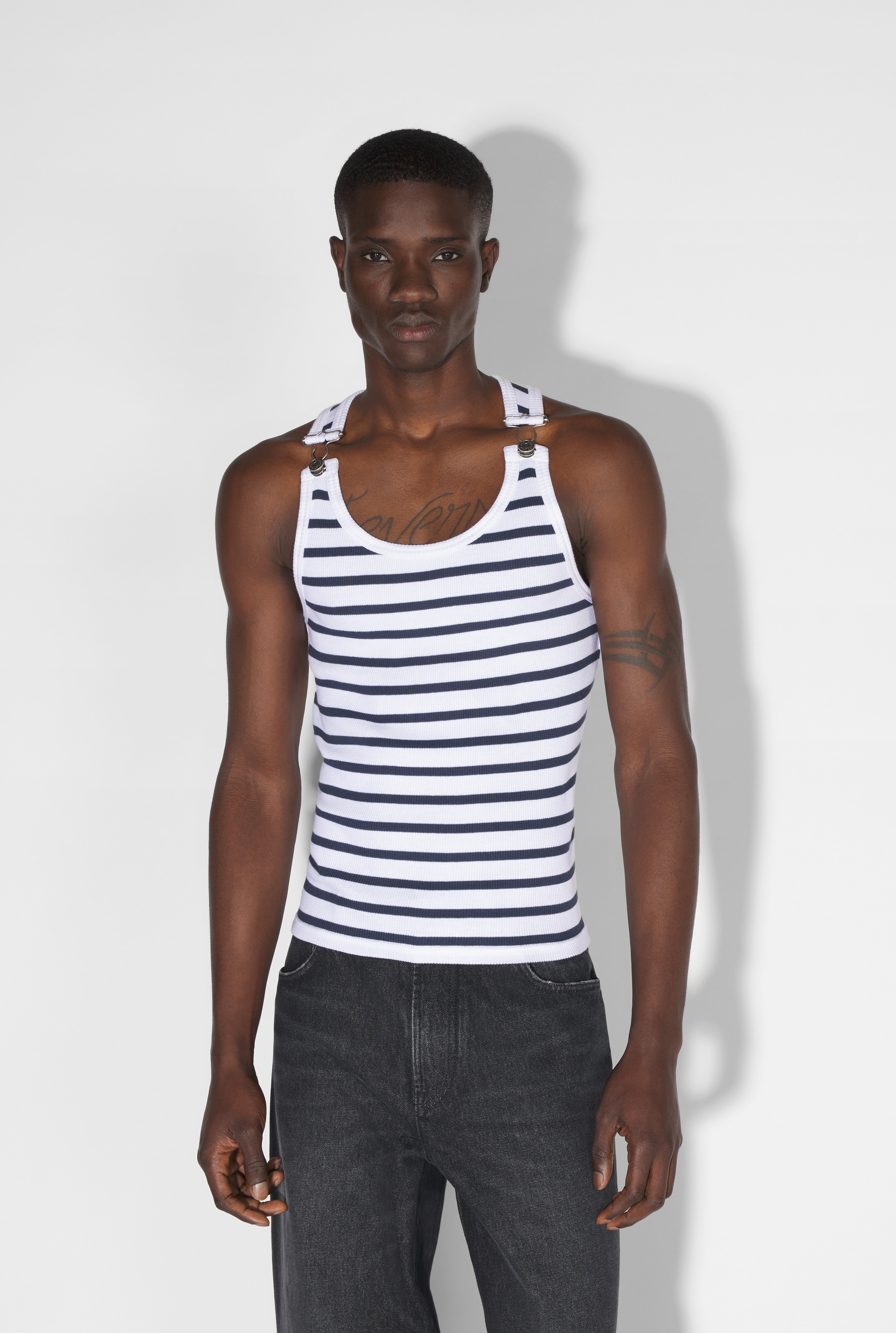 THE WHITE STRAPPED MARINIÈRE TANK TOP - 7