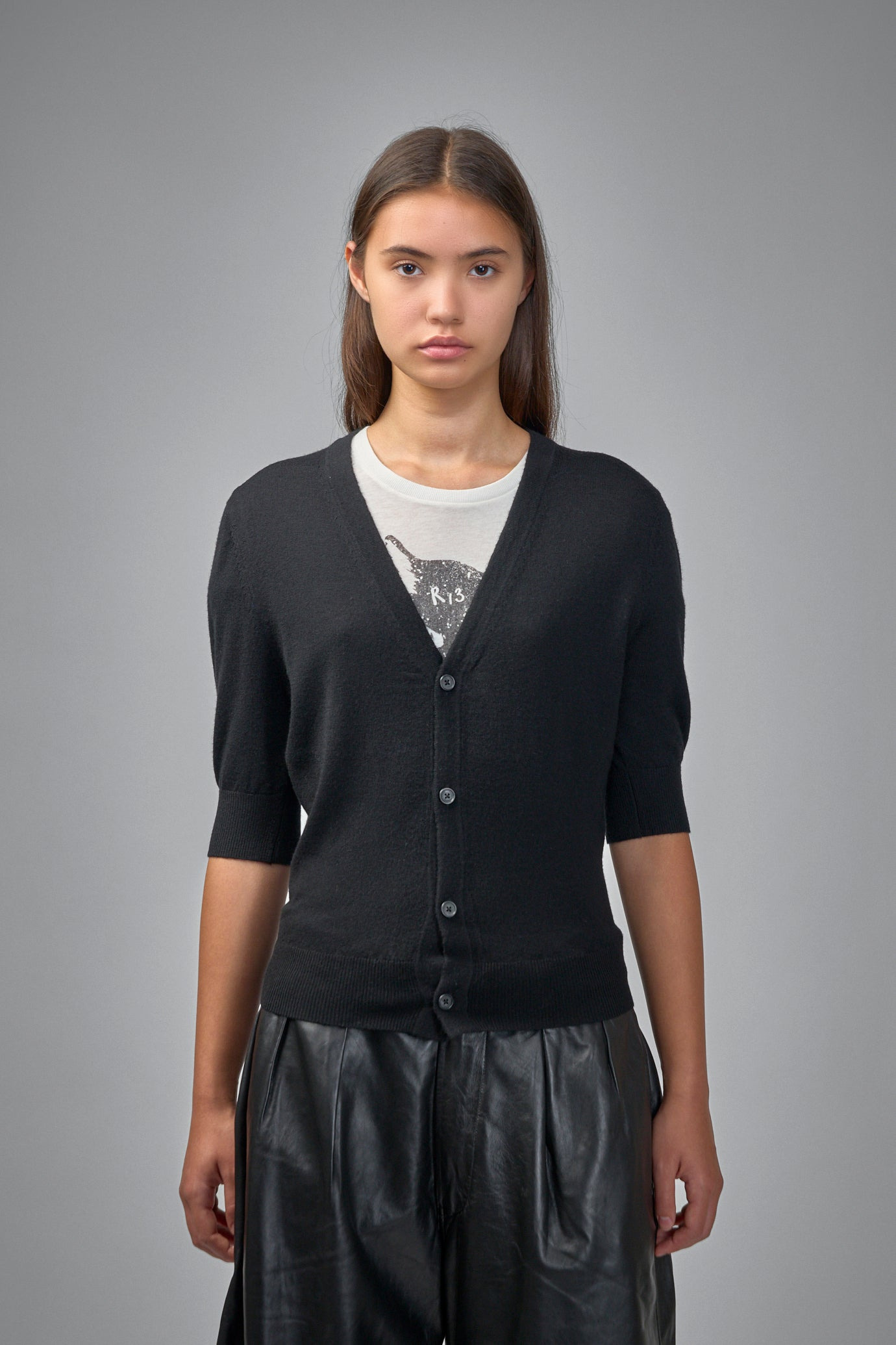 Elbow Sleeve Split Hem Cardigan - 1