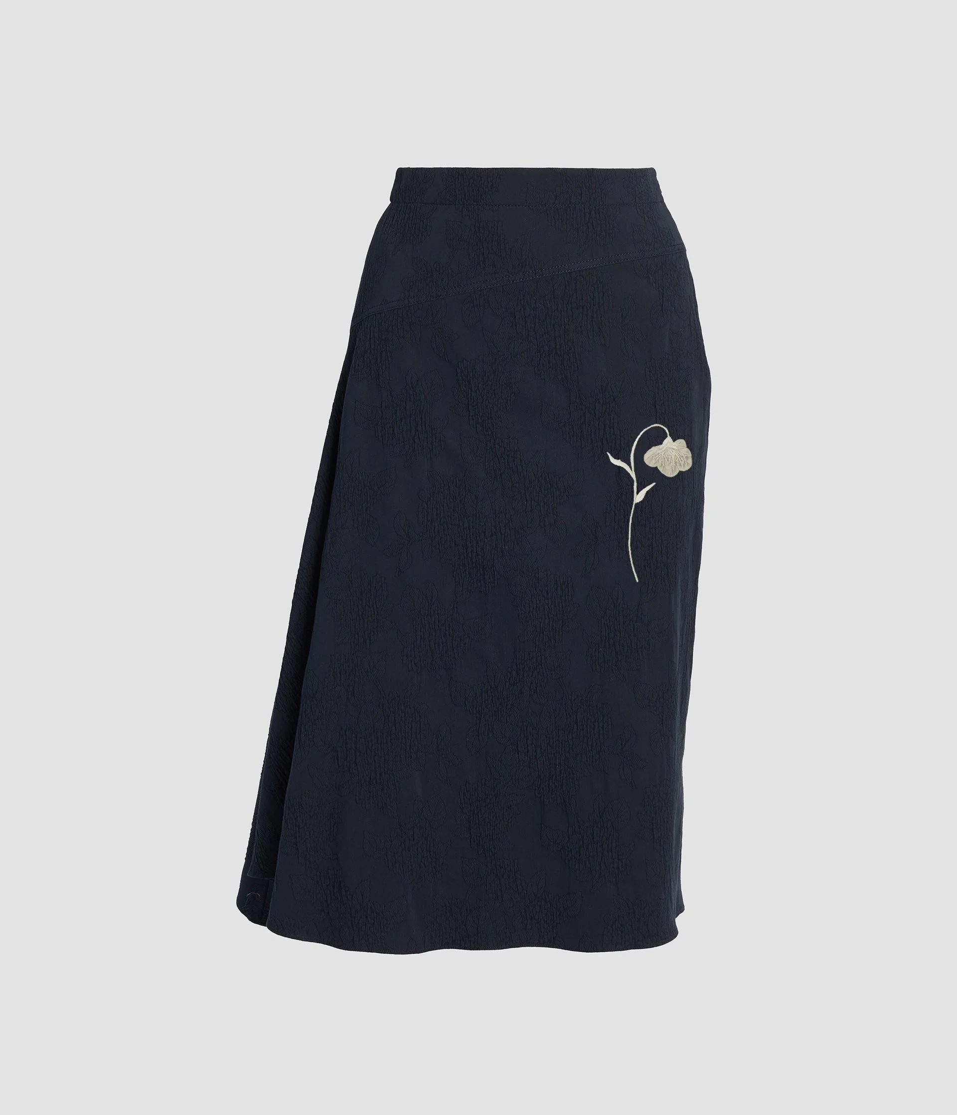 FLOWER JACQUARD DRAPE MIDI SKIRT - 1