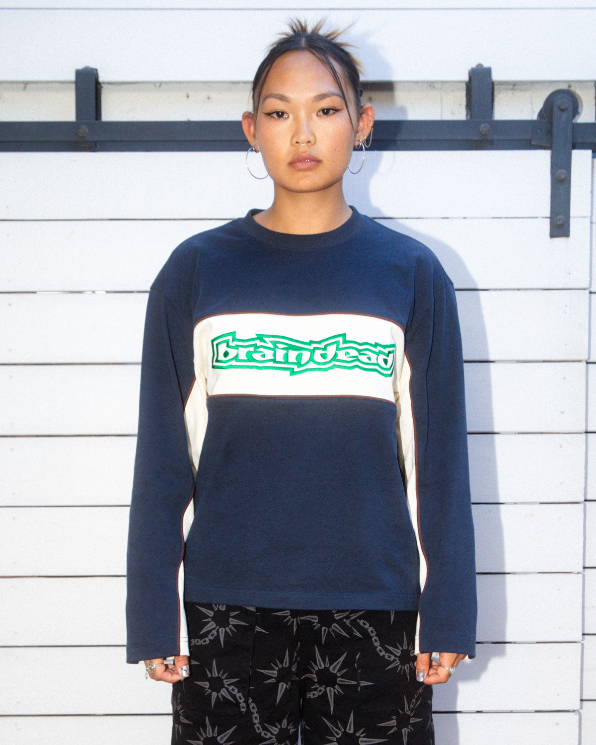 Heavyweight Paneled Long Sleeve Shirt - Navy - 3