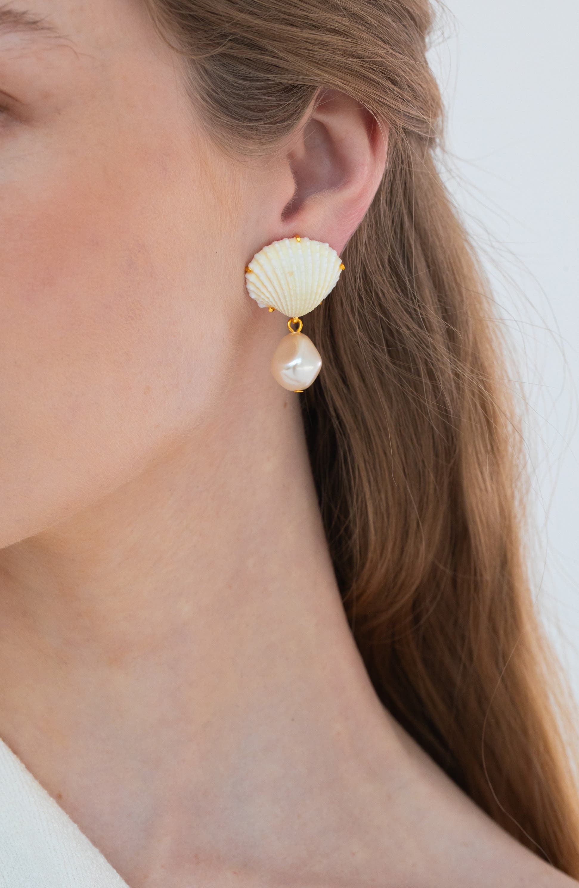 Jennifer Behr Isola Shell & Faux Pearl Drop Earrings in Dove at Nordstrom - 2