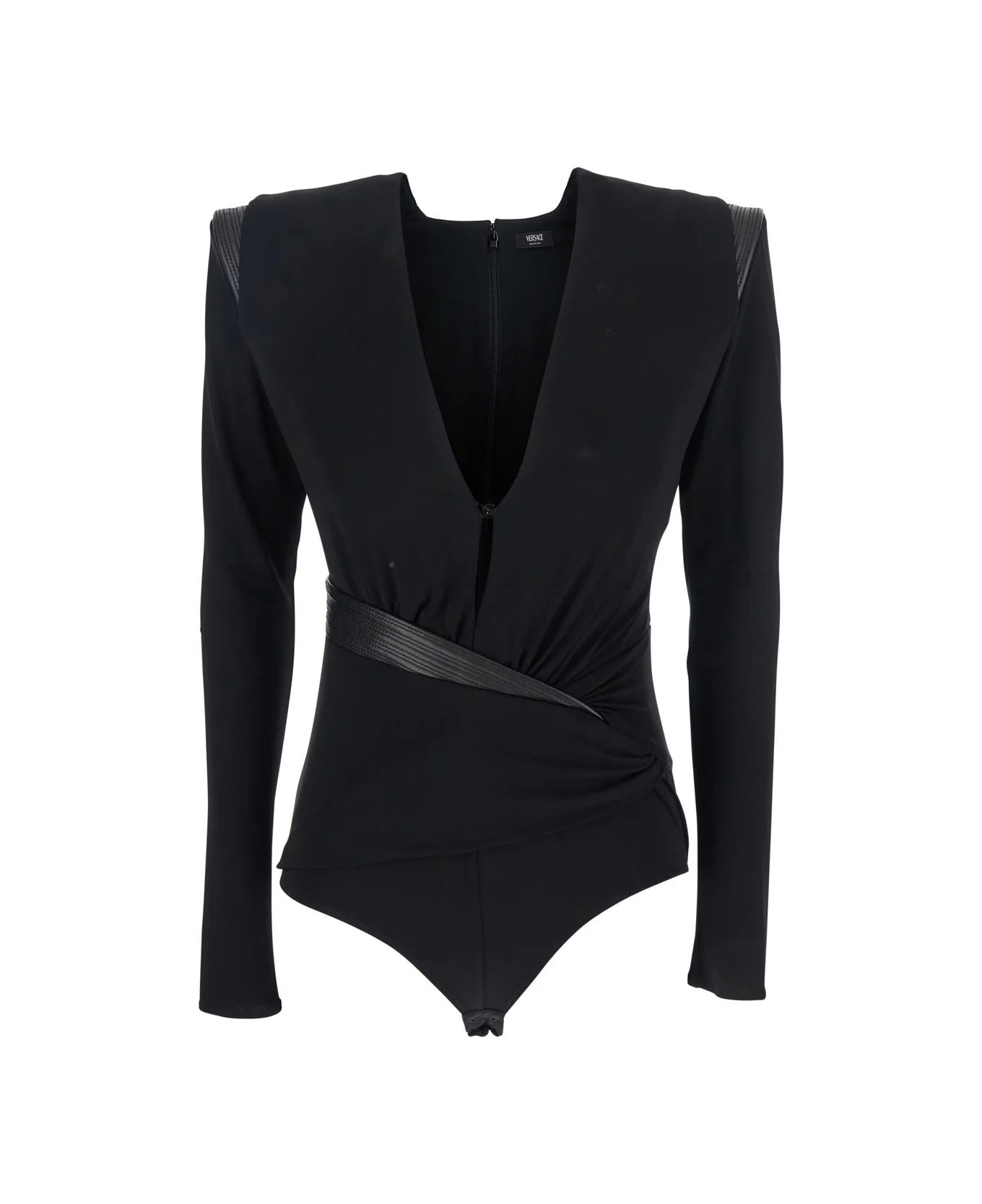 Black Bodysuit With V Neck And Wraparound Design In Viscose Stretch Woman - 1