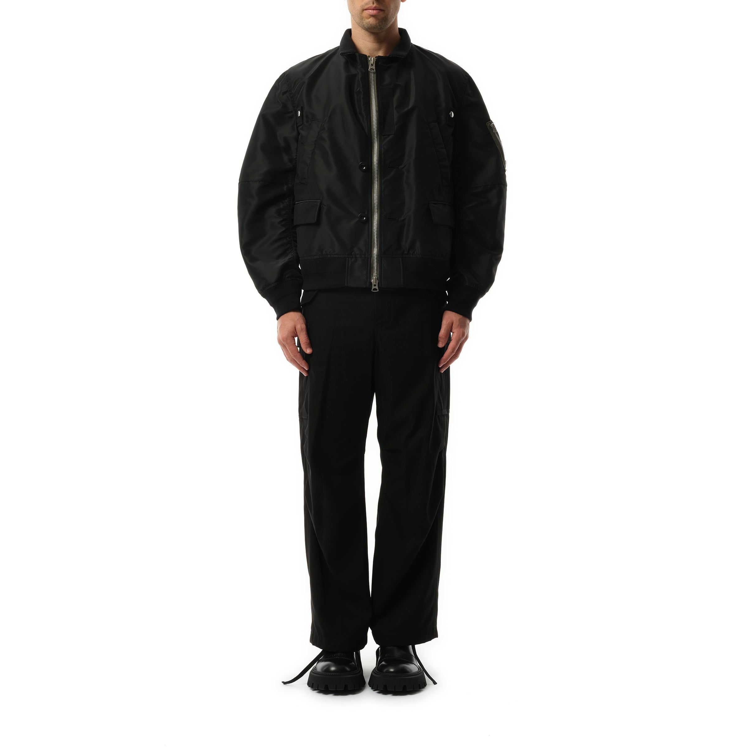 Nylon Twill Double Breasted Jacket in Black - 4
