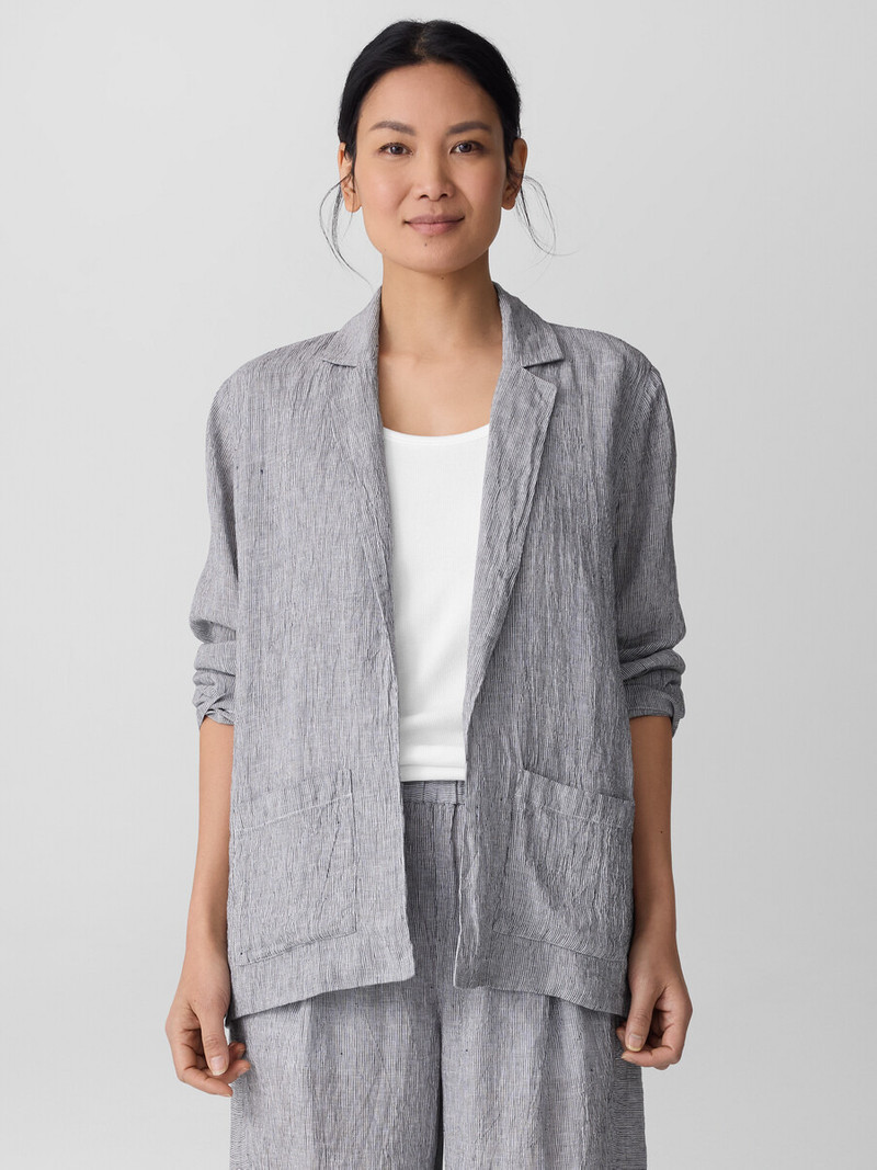 EILEEN FISHER Puckered Organic Linen Stripe Blazer outlook