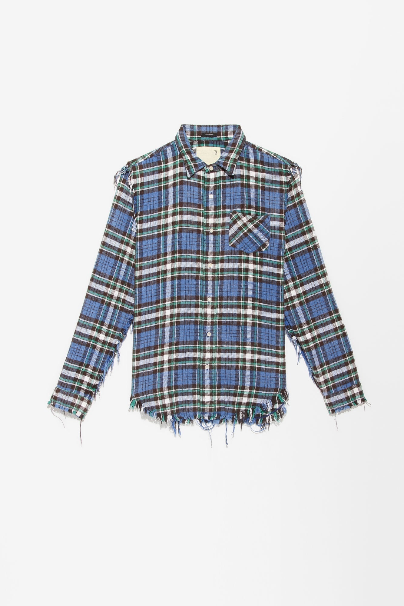 SHREDDED SEAM SHIRT - BLUE/GREEN PLAID - 5