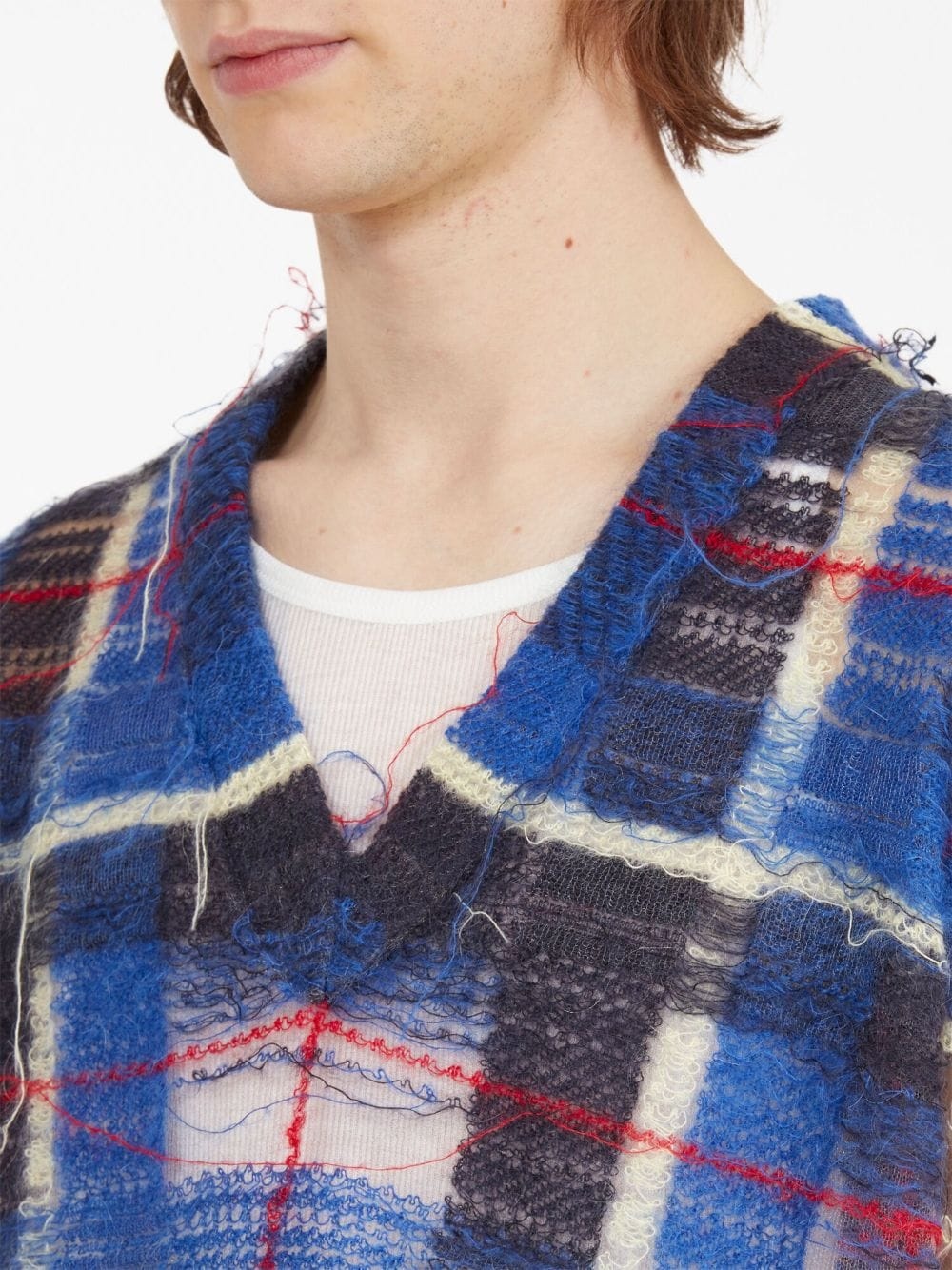 unfinished-effect plaid vest - 5
