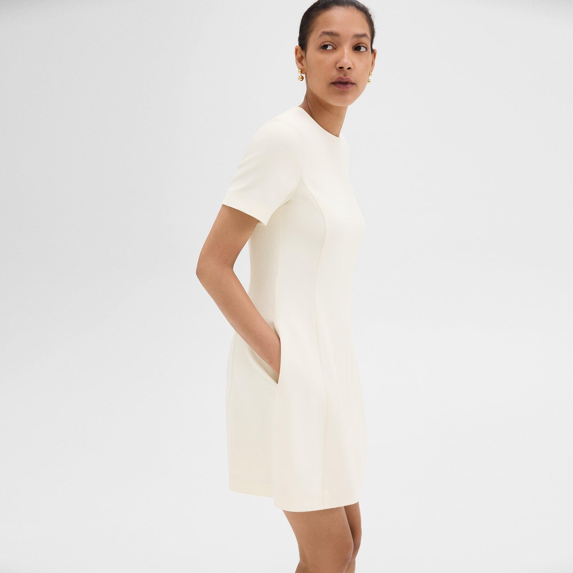 Flared Short-Sleeve Dress in Admiral Crepe - 5