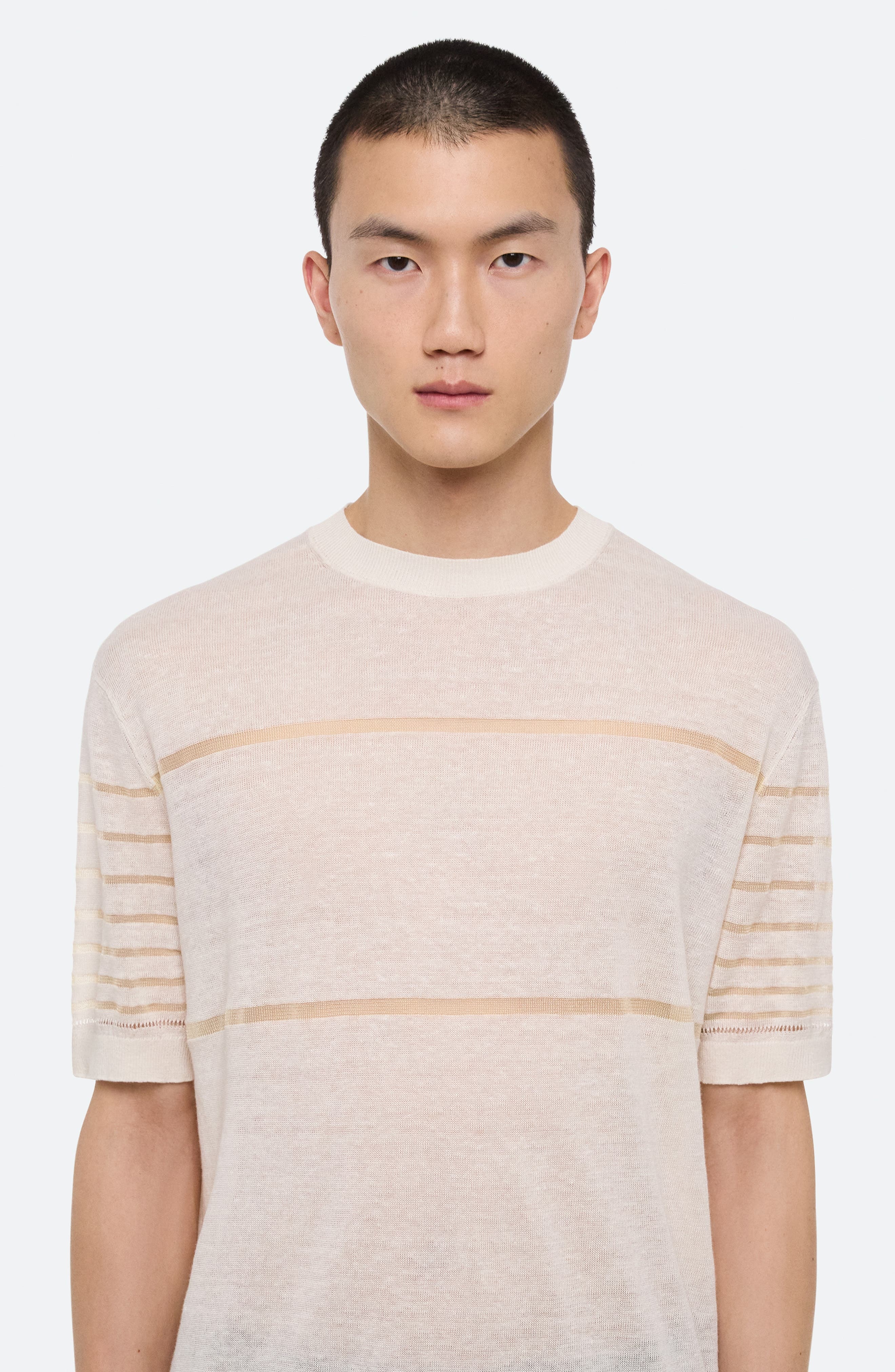 Helmut Lang Sheer Stripe Linen T-Shirt in Ivory at Nordstrom - 4