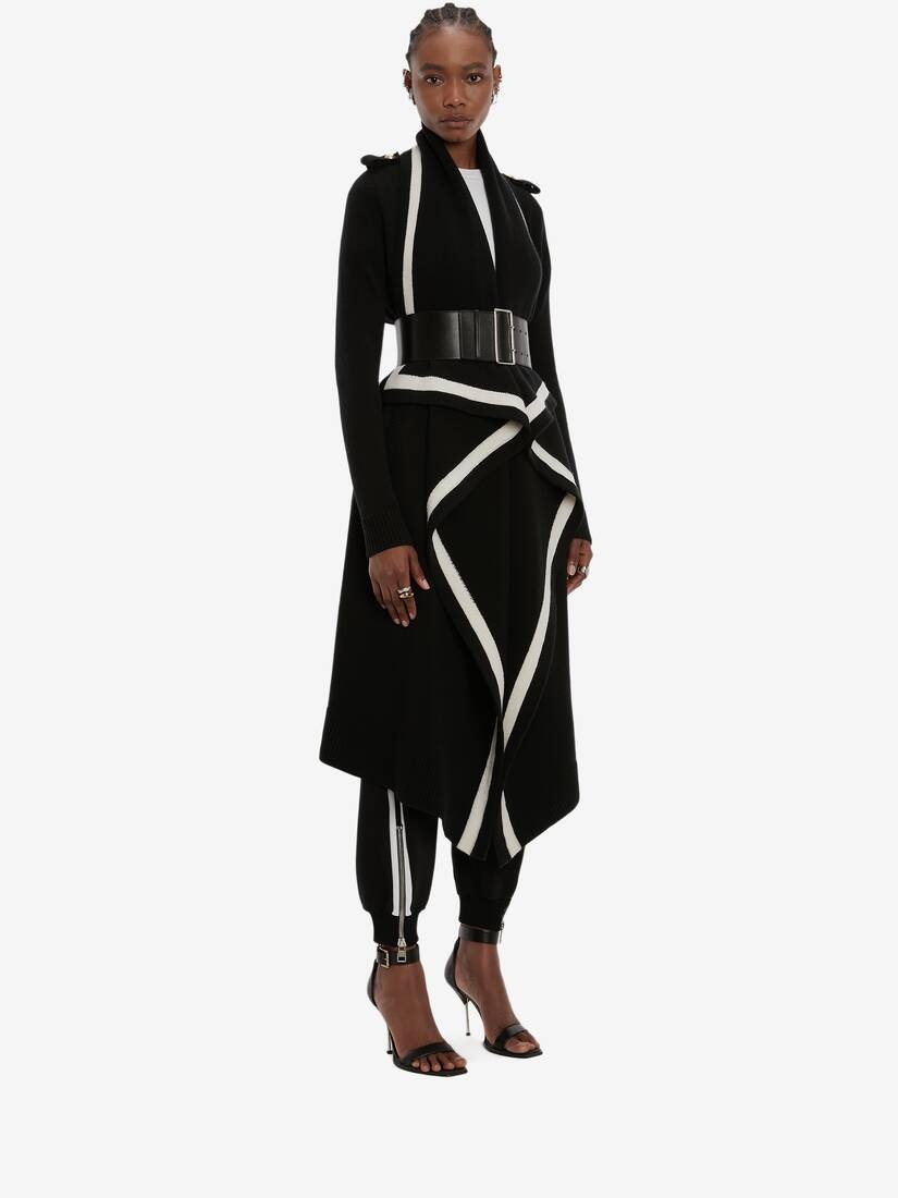 Military Knit Coat in Black/ivory - 3