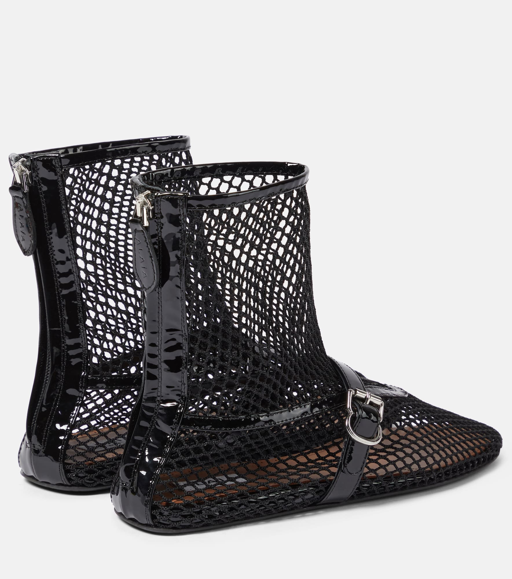 Fishnet leather-trimmed ankle boots - 3