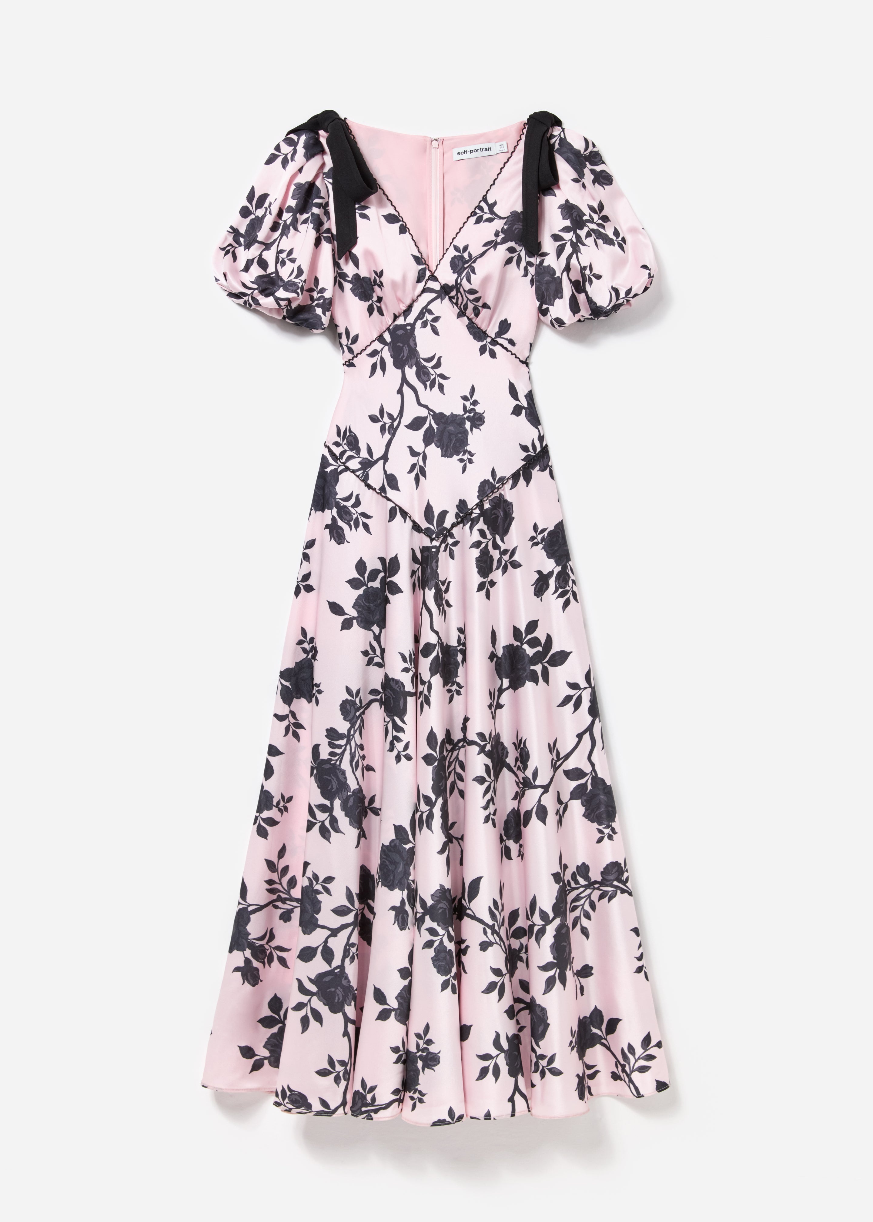 Pink Satin Floral Midi Dress - 6