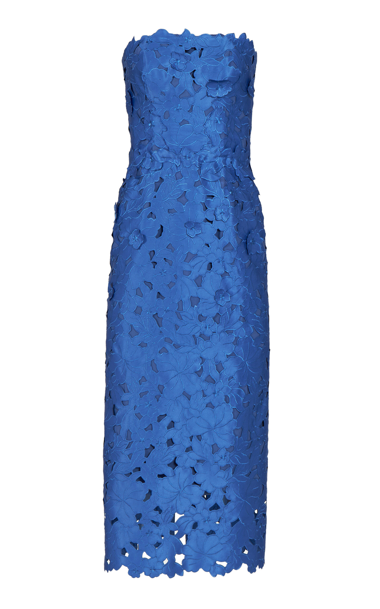 Delmara 3D-Appliqued Satin-Lace Strapless Midi Dress blue - 1