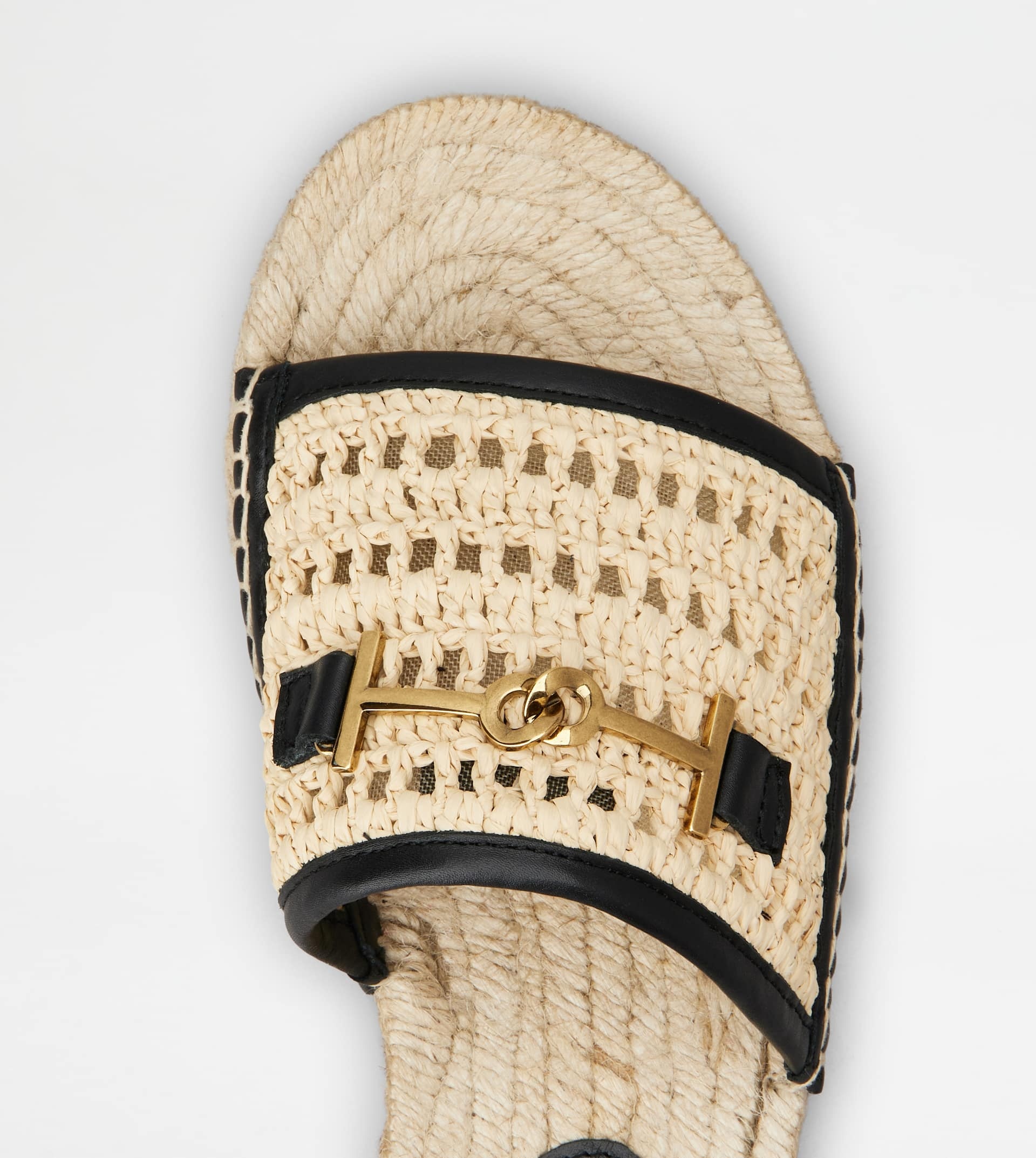 SANDALS IN LEATHER AND FABRIC - BLACK, BEIGE - 4