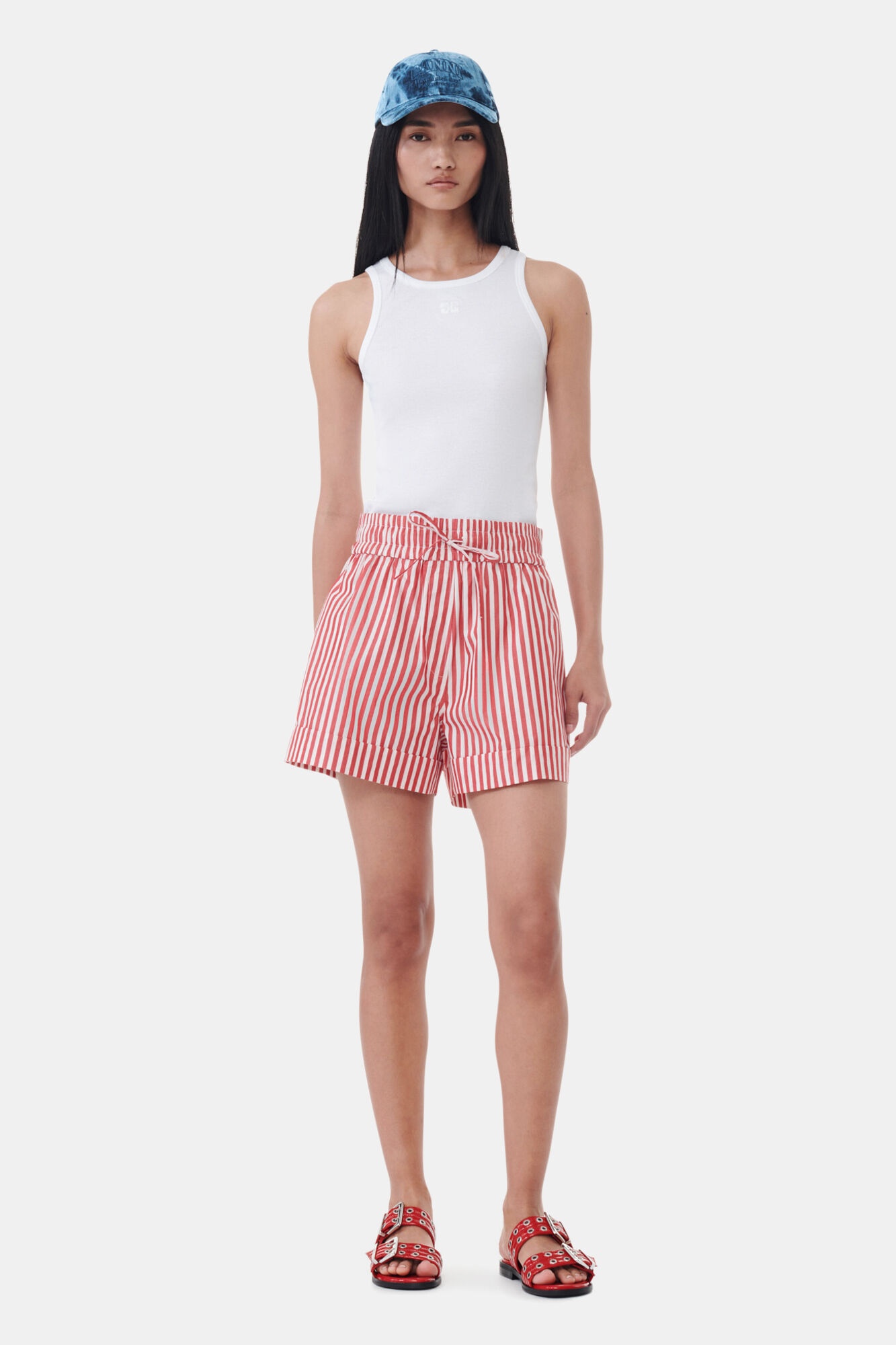 RED STRIPE COTTON SHORTS - 2