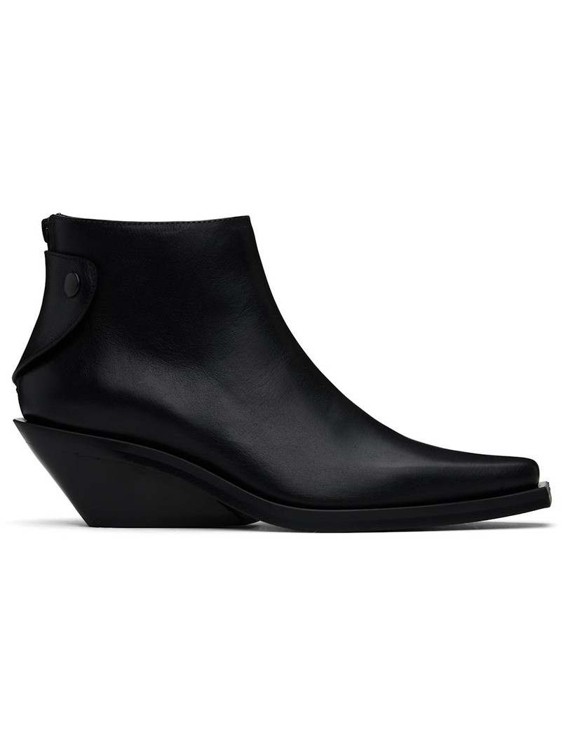 Black Kay Pointy Medium Heel Ankle Boots 1