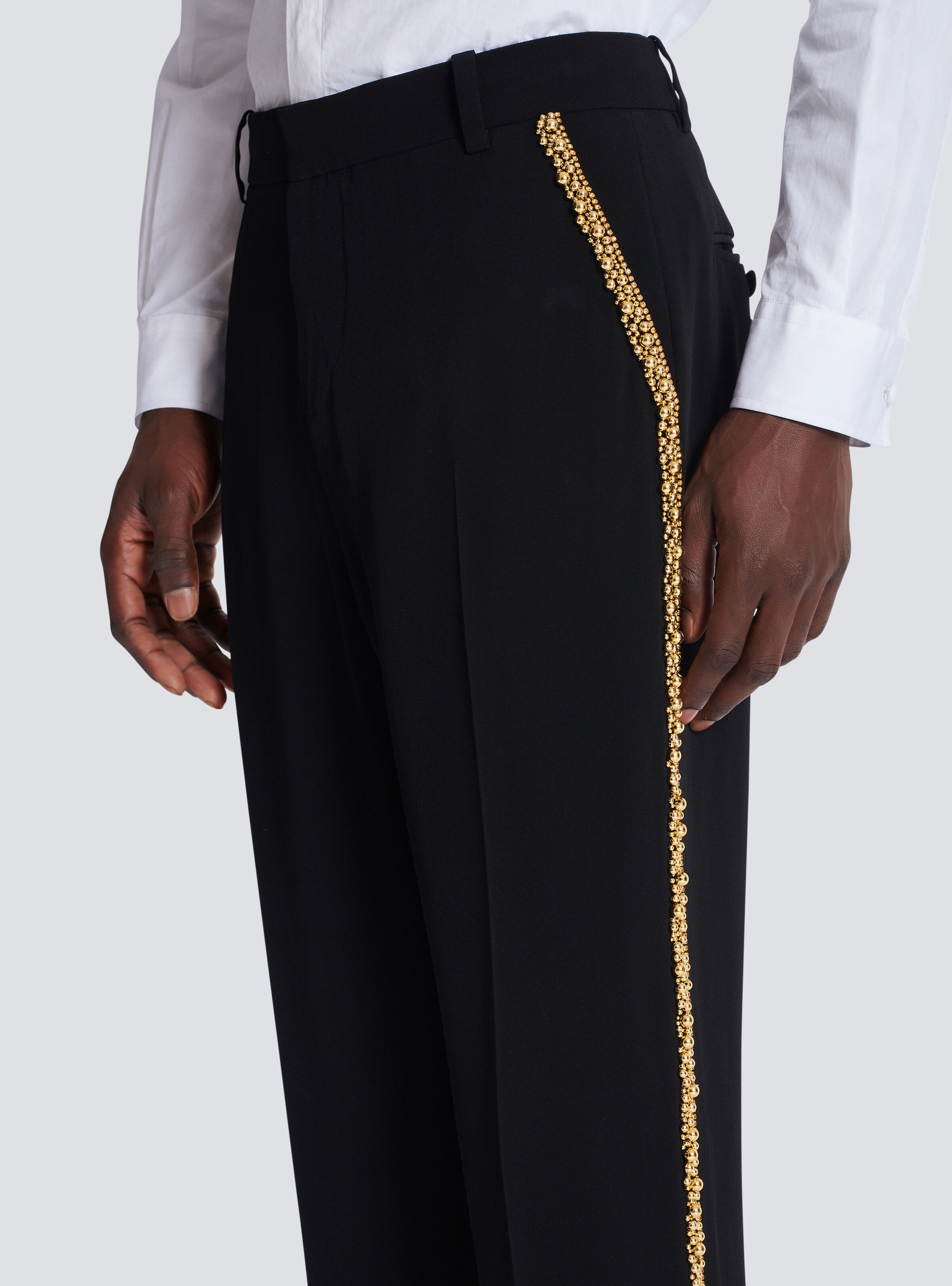 Embroidered crepe straight-leg tailored trousers - 7