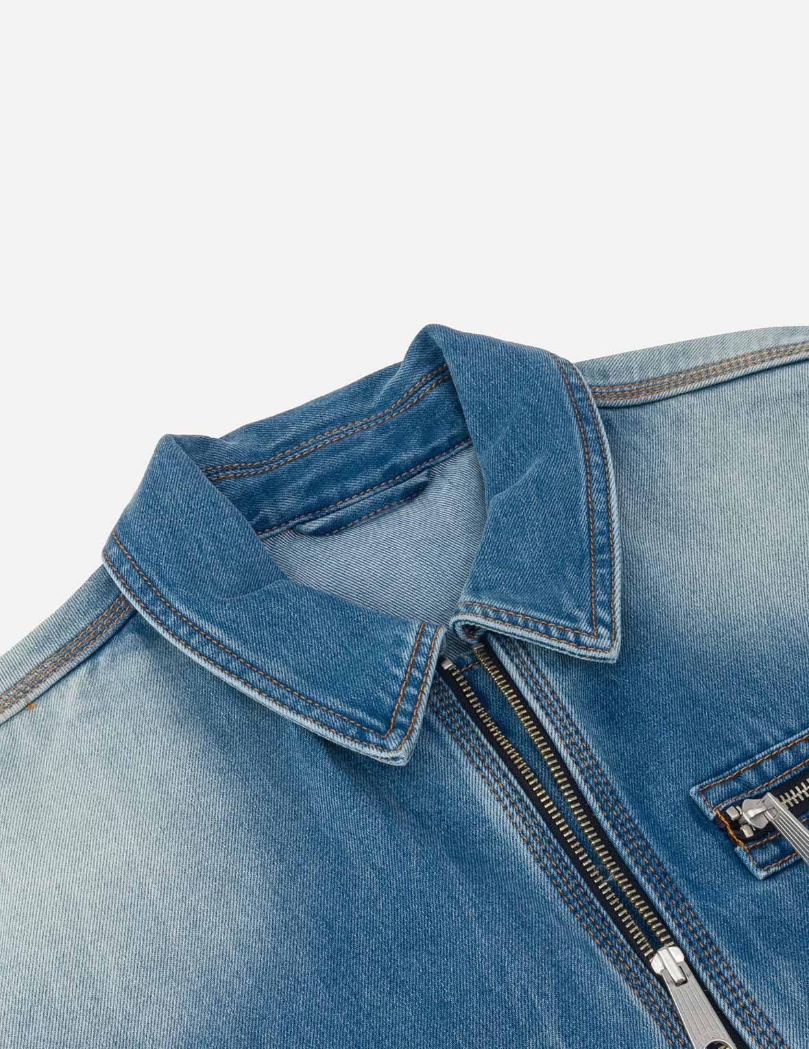Emboss Kamon Relax Fit Worker Denim Jacket - 8