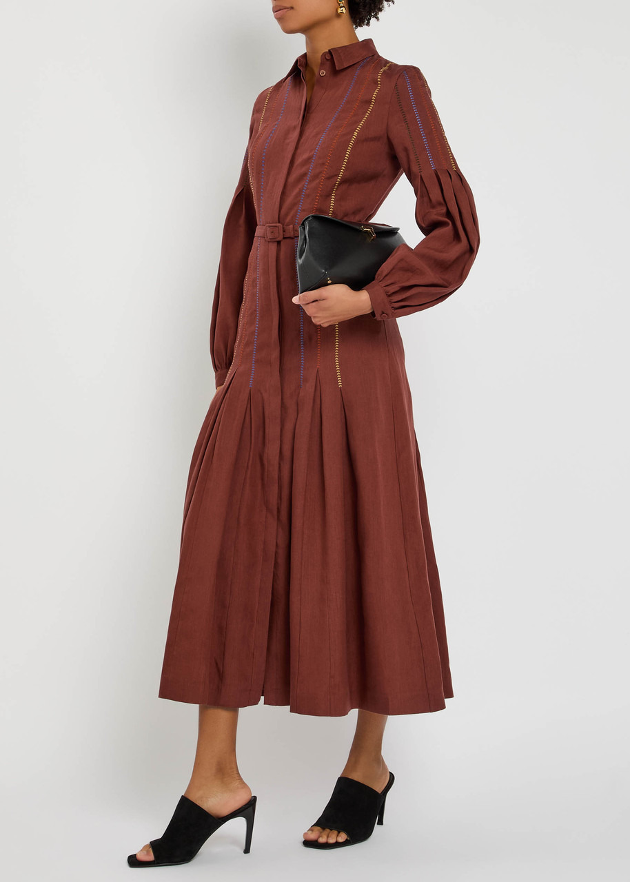 Gabriela Hearst Aleka Embroidered Linen Midi Shirt Dress - 4