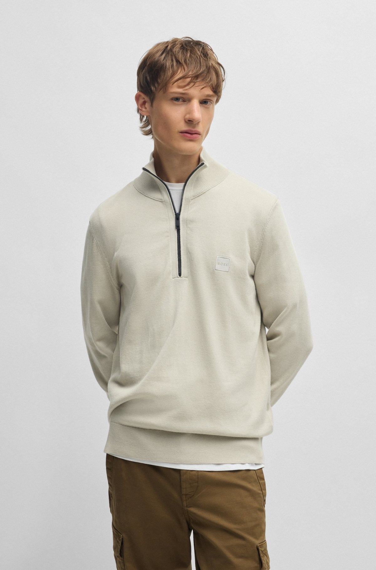 LOGO-PATCH ZIP-NECK SWEATER IN COTTON AND CASHMERE - 2