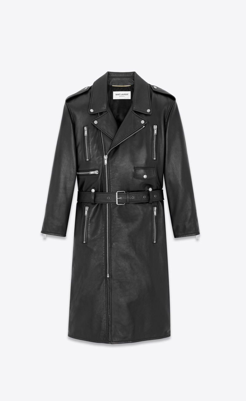 long motorcycle jacket in drummed lambskin - 1