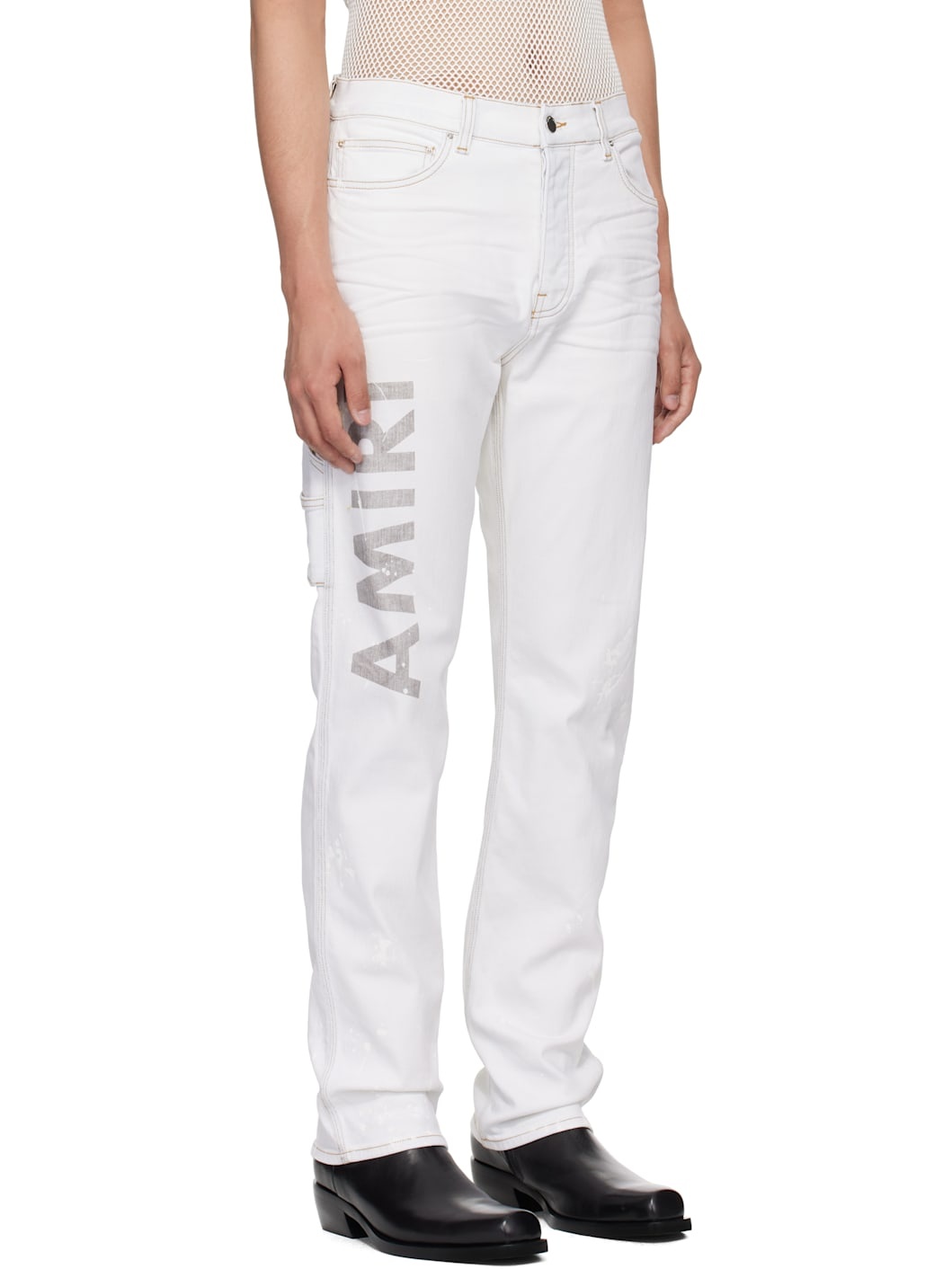 Blue Army Logo Painted Slim Workman Jeans - 2