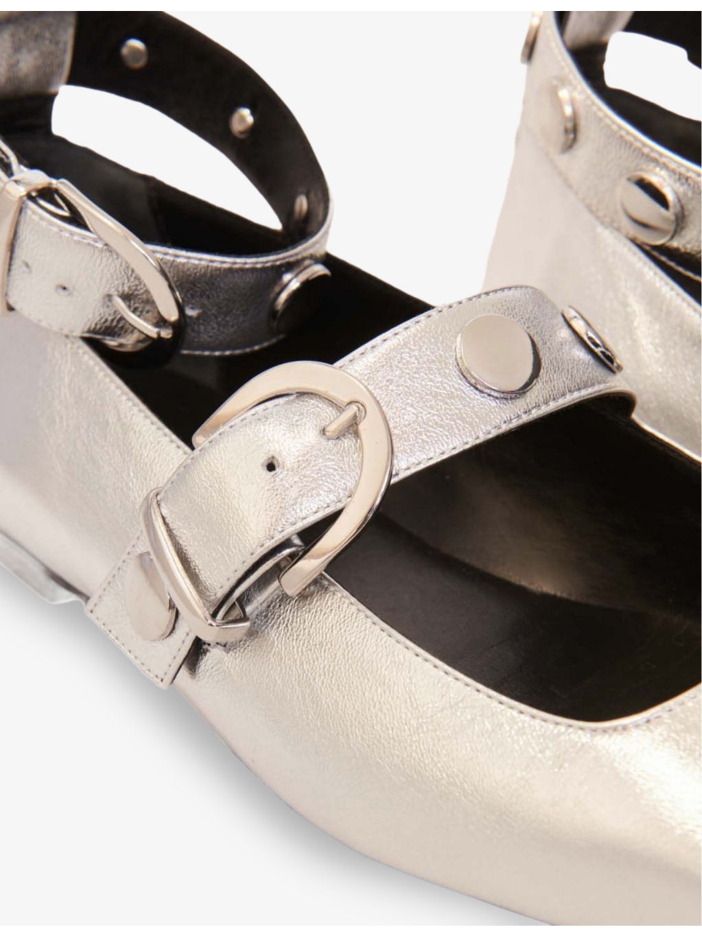 Double-Strap Square-Toe Leather Ballet Flats - 2