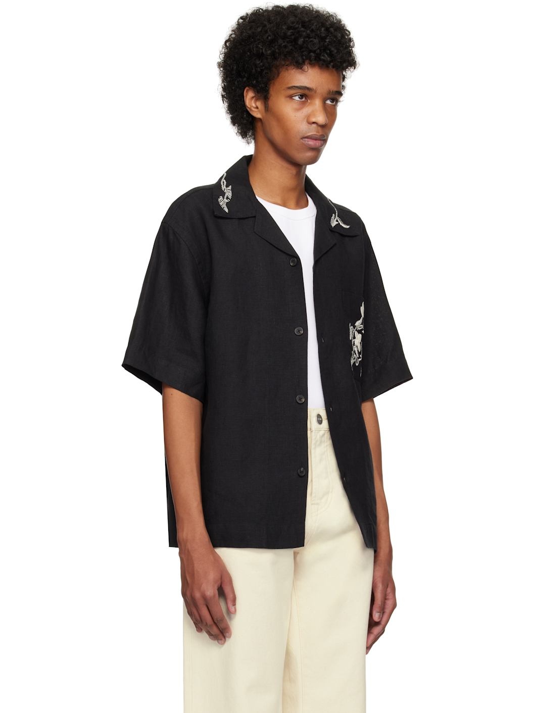 Black Hand Embroidered Short Sleeve Shirt - 2