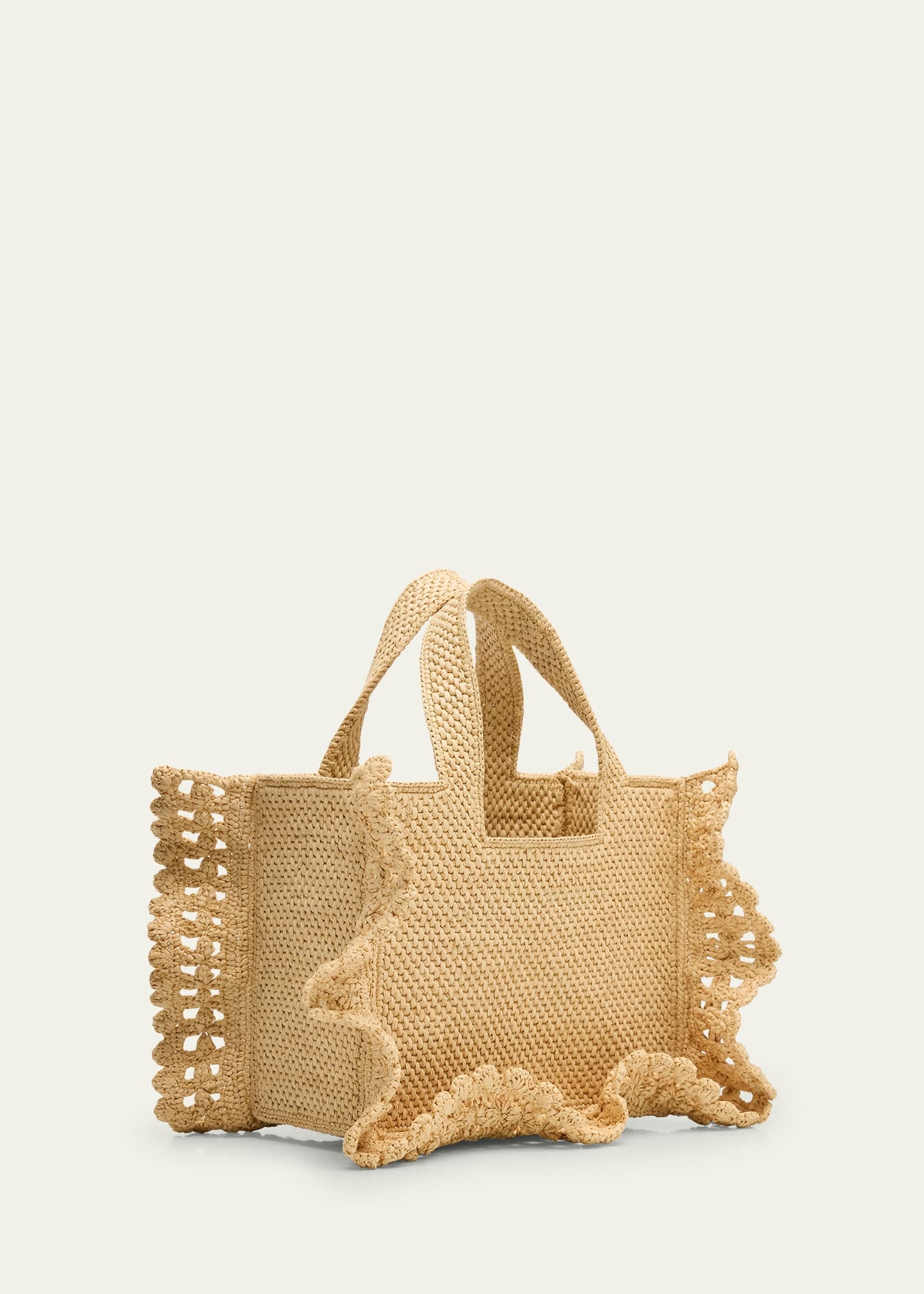 Small Ruffled Tote Bag in Raffia - 3