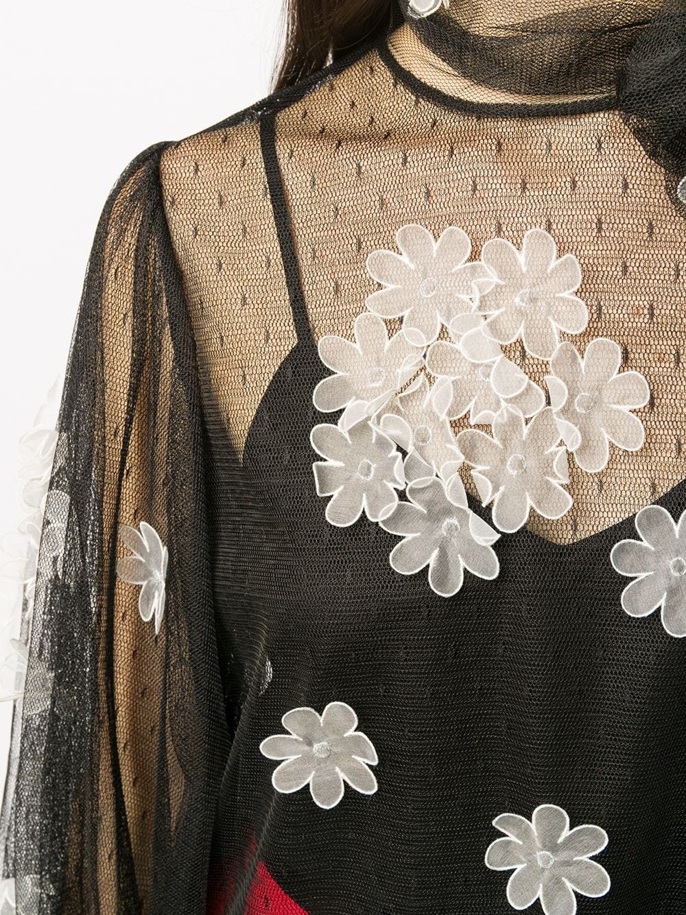 sheer flower-applique blouse - 5