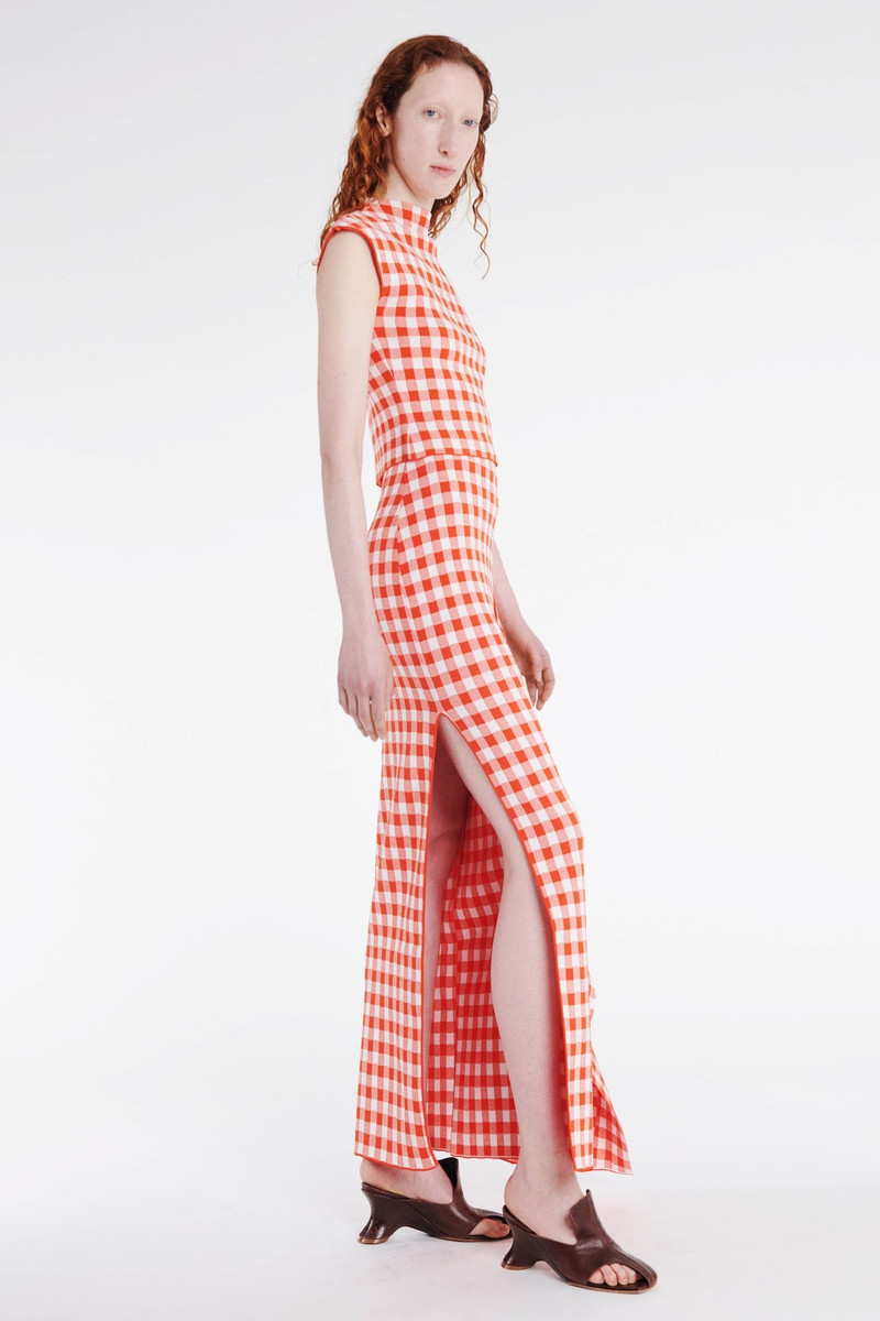 KNITTED SLEEVELESS TOP RED WHITE GINGHAM 5