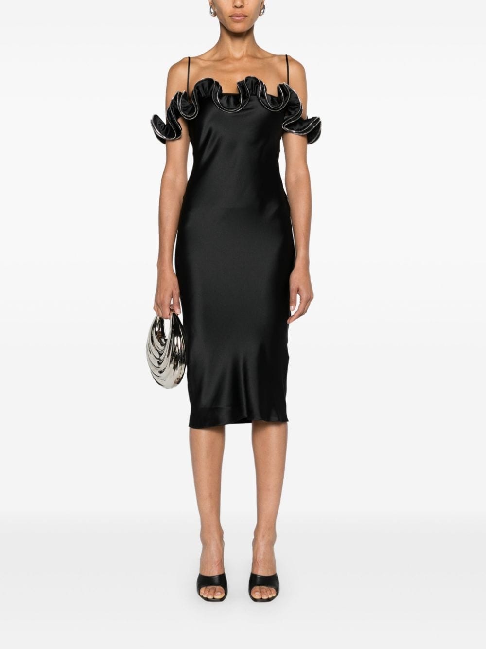 zipped-ruffles satin dress - 2