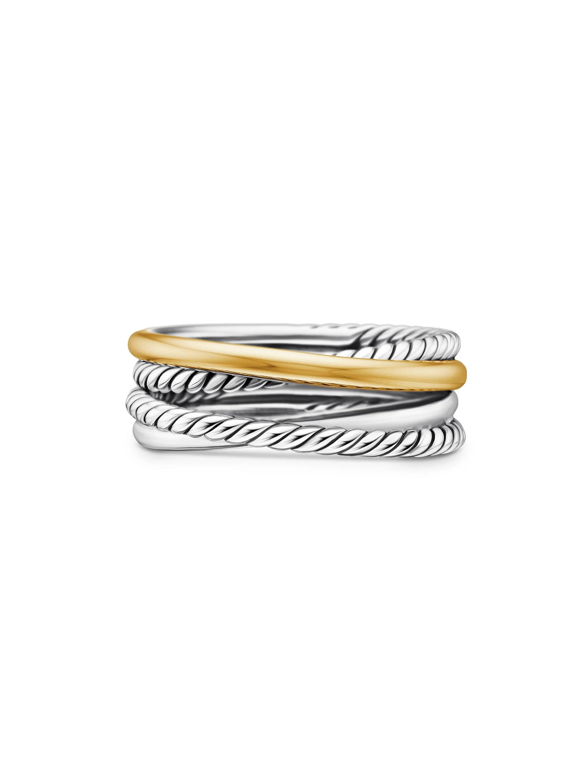 Women's Crossover Band Ring with 18K Yellow Gold - Silver - 1