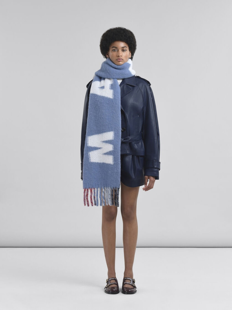 Marni LIGHT BLUE MOHAIR AND WOOL SCARF WITH MAXI LOGO outlook