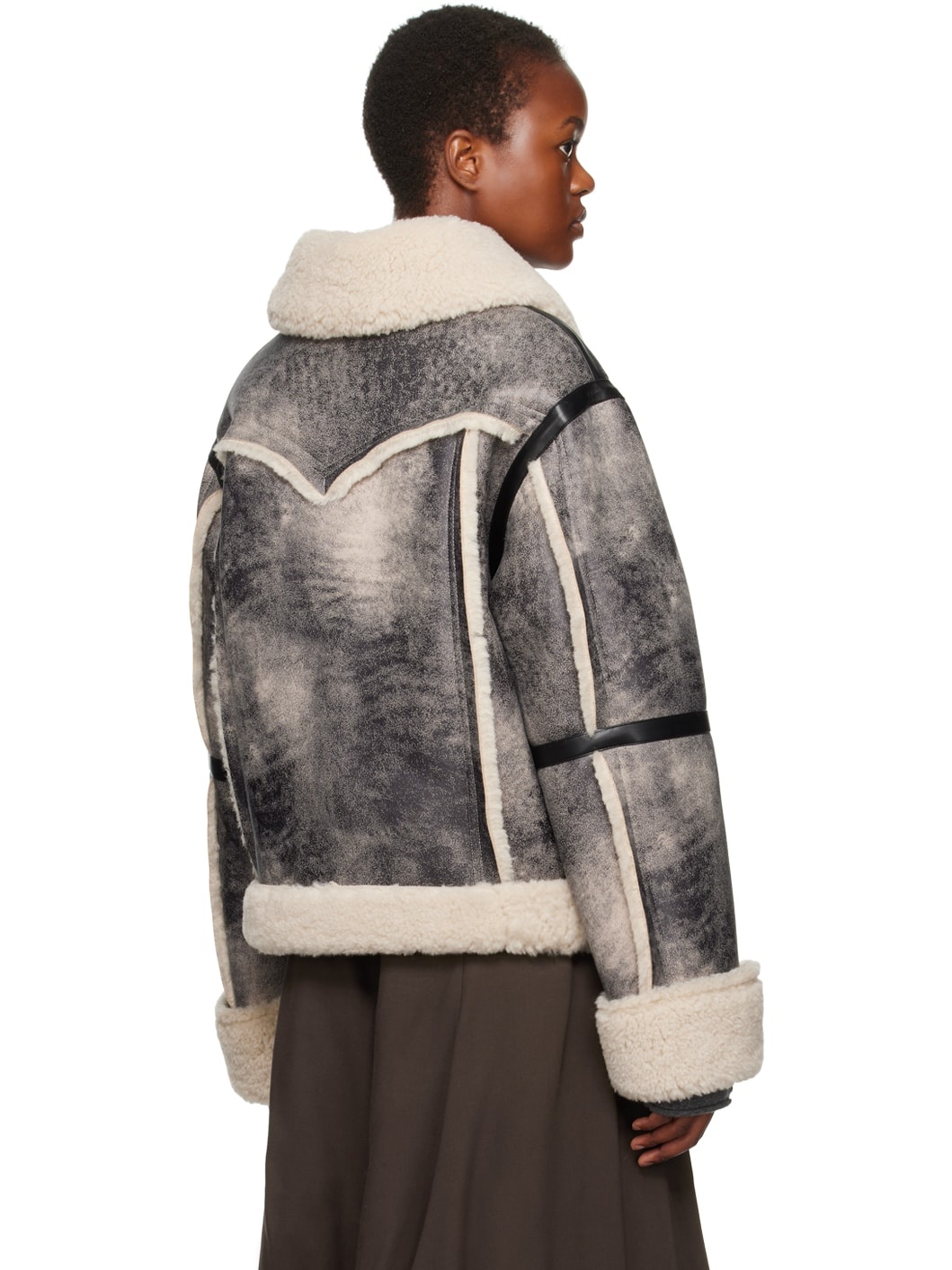 Gray & Off-White Lessie Faux-Shearling Jacket - 3