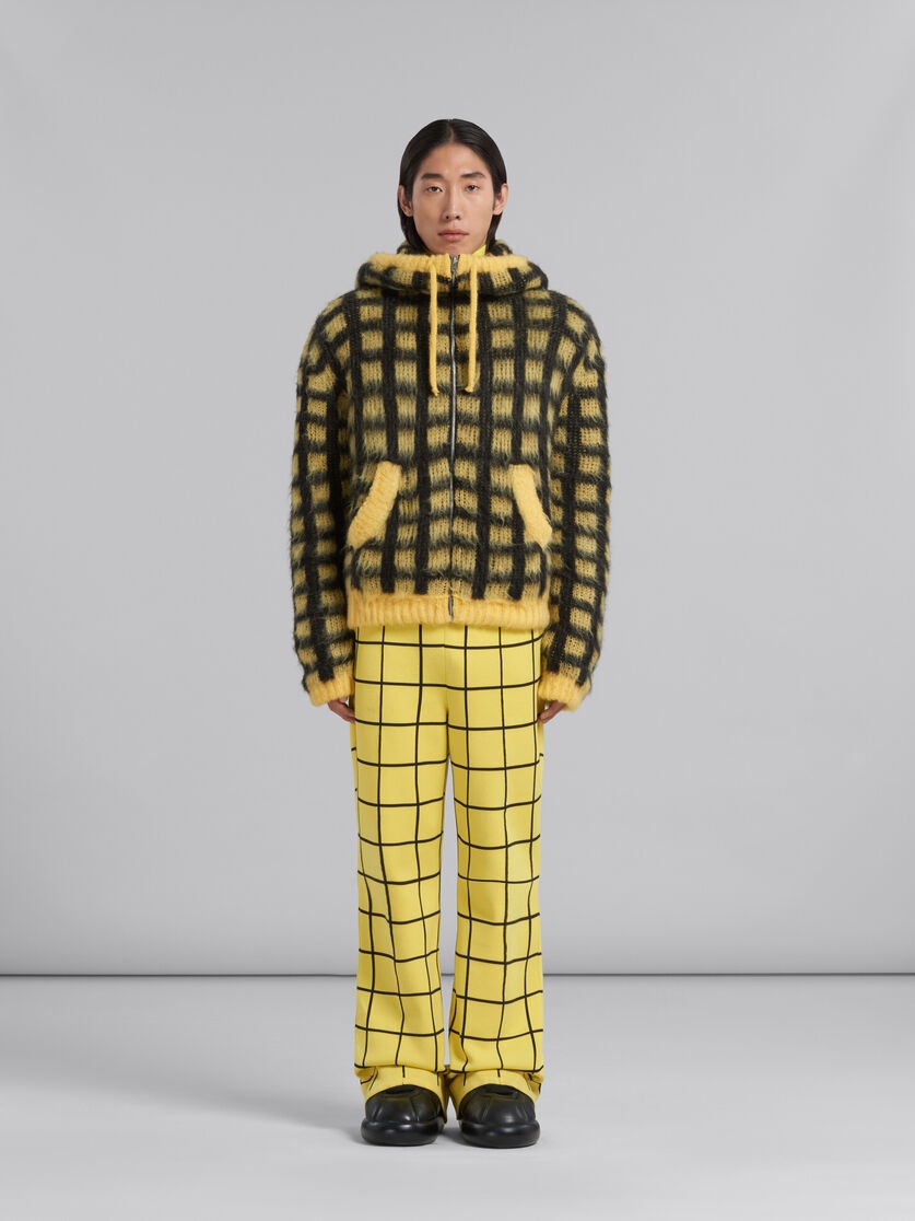 YELLOW CHECKED MOHAIR HOODED CARDIGAN - 2