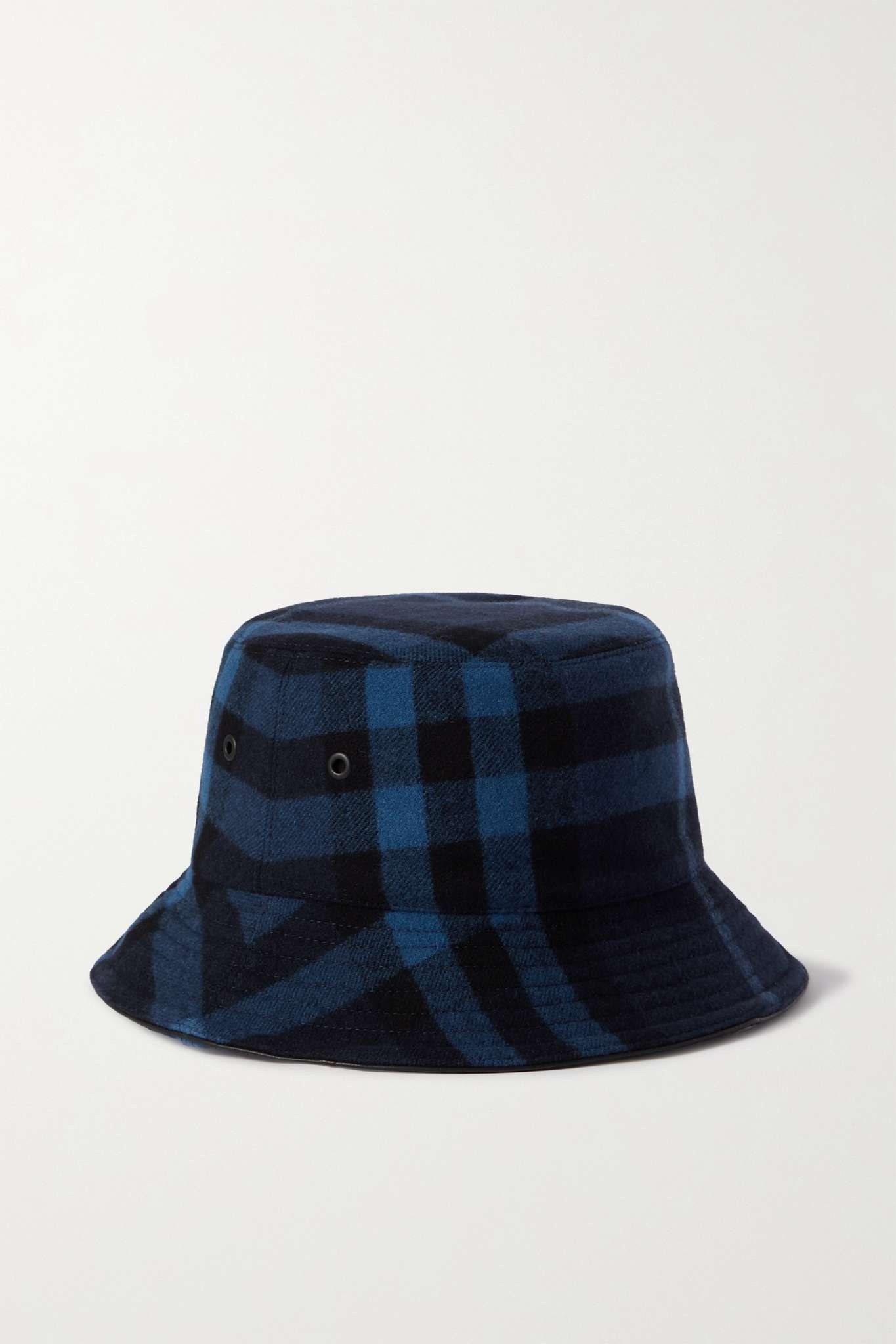 Leather-trimmed checked wool and cashmere-blend bucket hat - 1