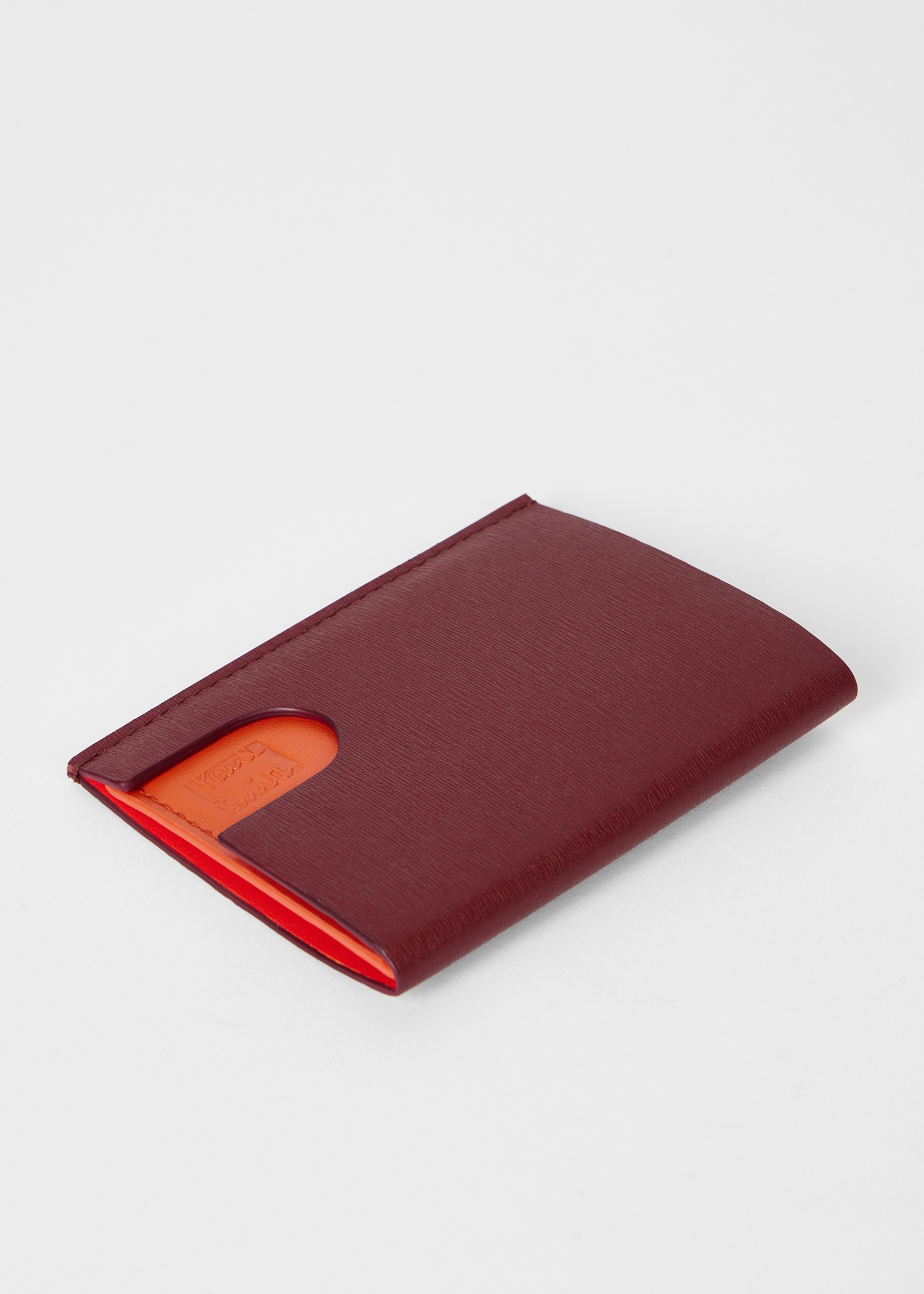 Burgundy and Orange Pop-Up Textured Leather Card Holder - 5