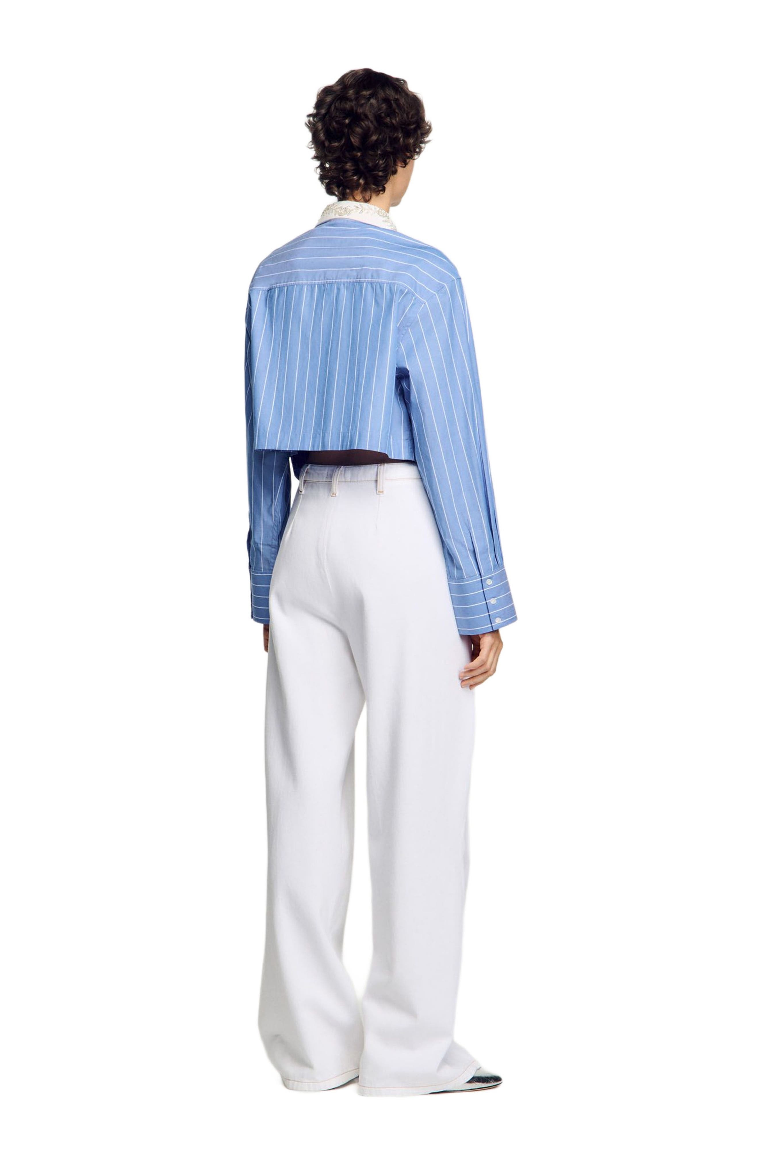 SANDRO Striped cropped shirt in Sky Blue at Nordstrom - 2