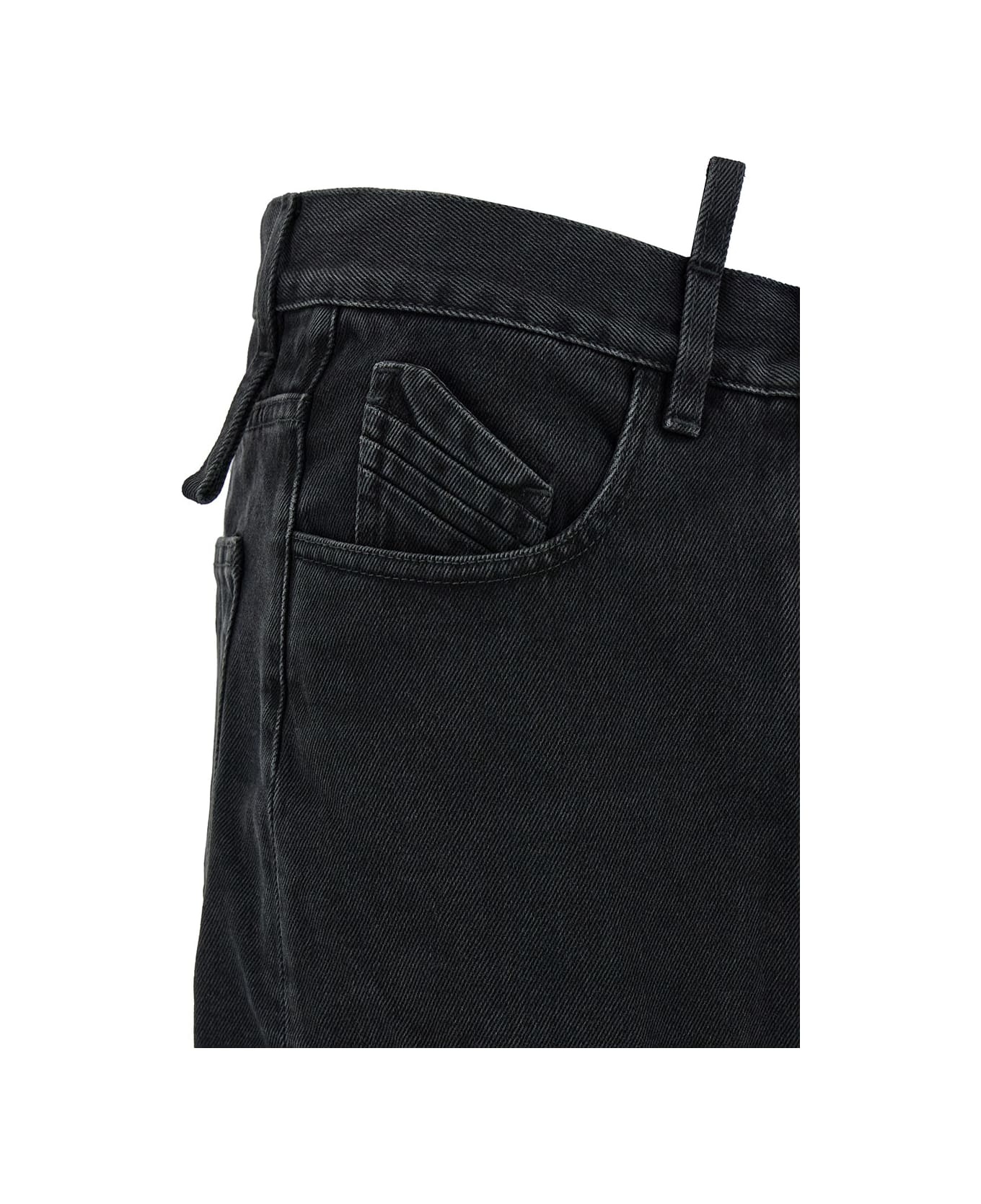 Midi Black Skirt With Maxi Cut-out In Denim Woman - 3
