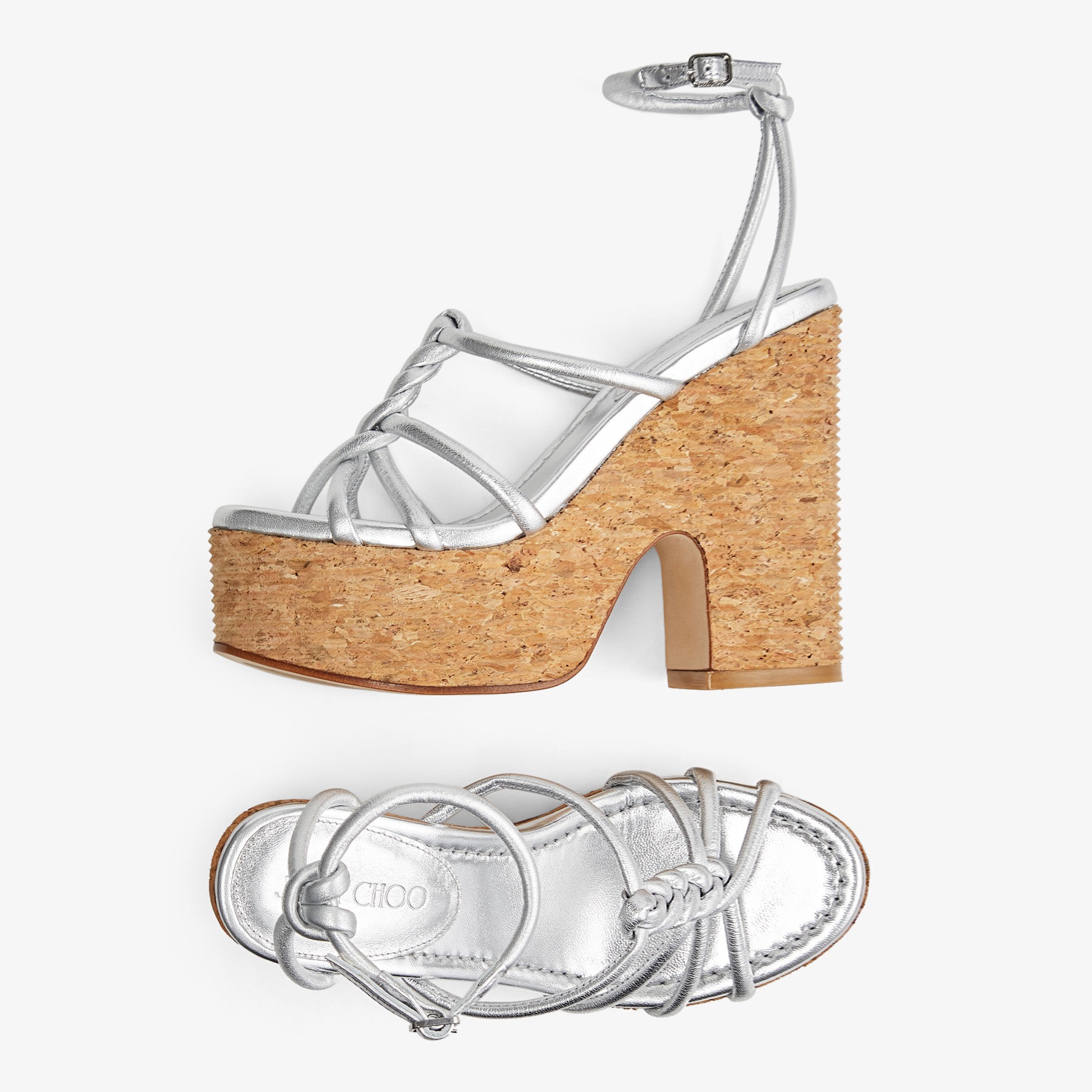 Clare Wedge 130
Silver Metallic Nappa Leather Wedge Sandals - 5